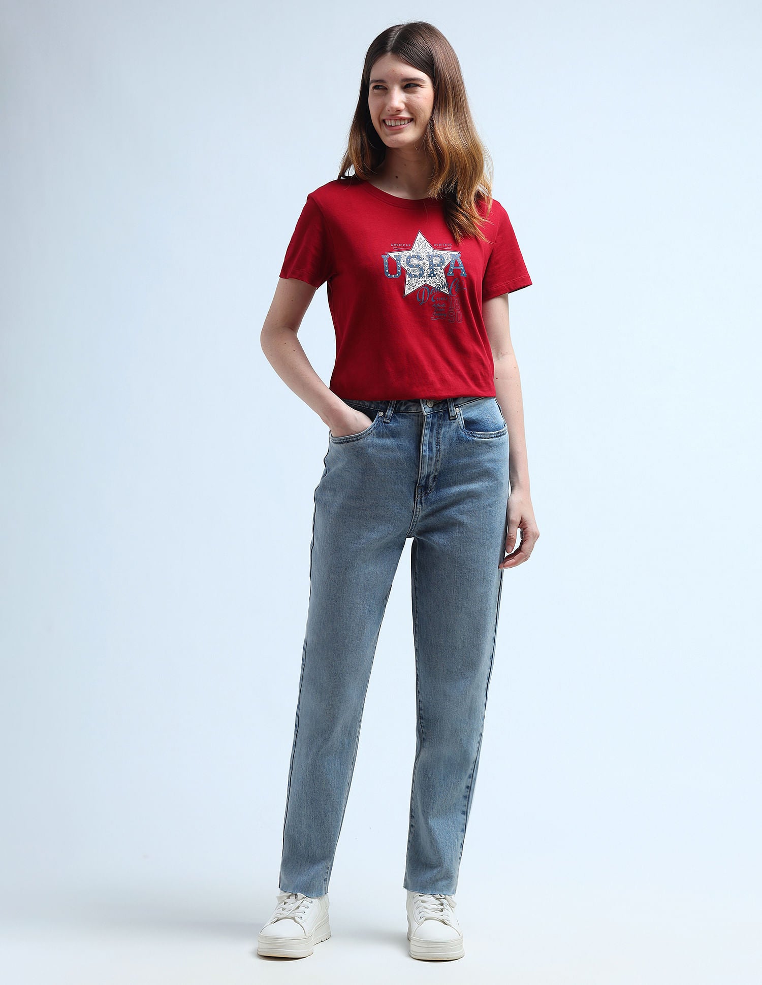 High Rise Mom Fit Jeans Light Blue - U.S. Polo Assn. India | Large