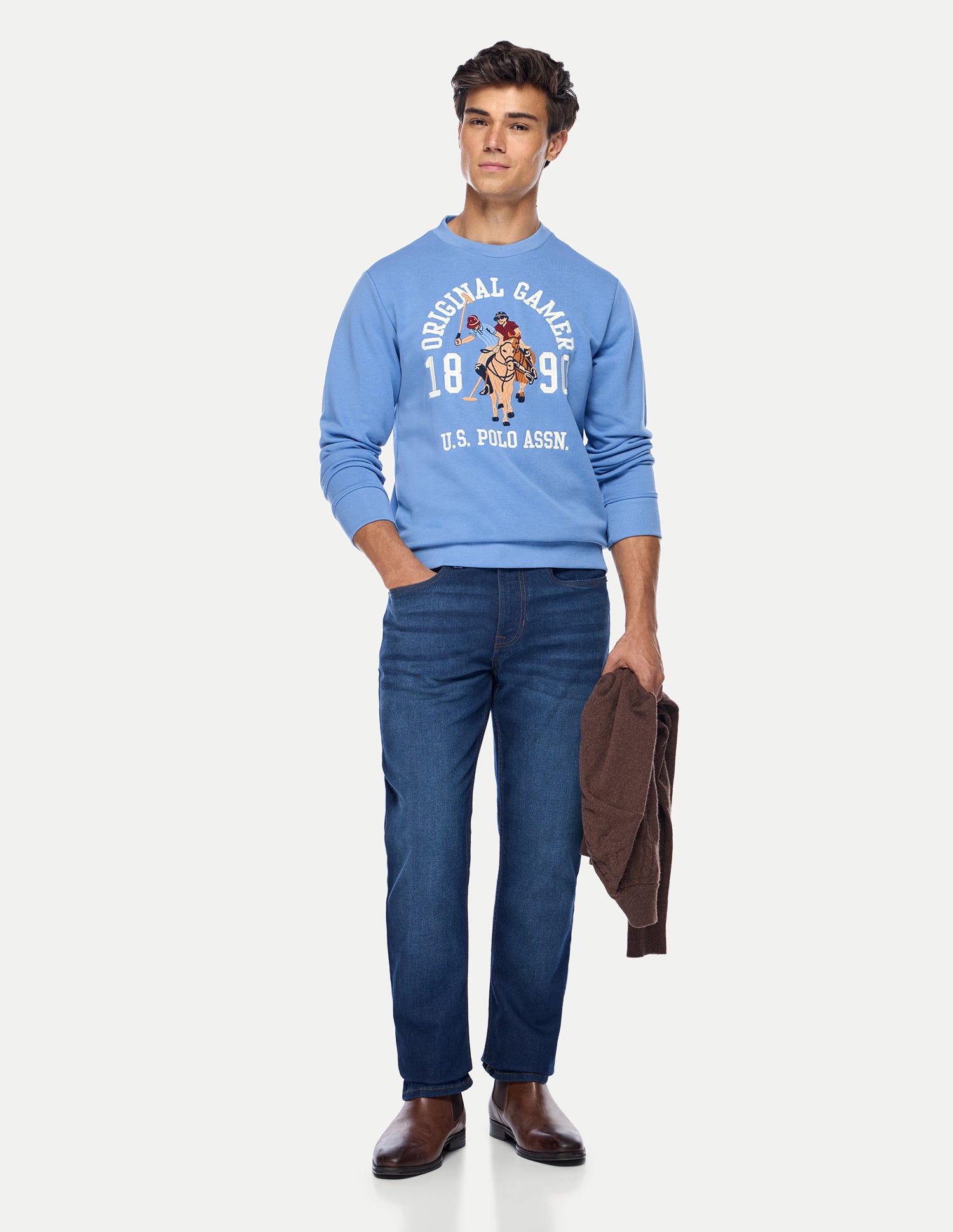 Graphic Brand Printed Regular Fit Sweatshirt Light Blue - U.S. Polo Assn. India | Large