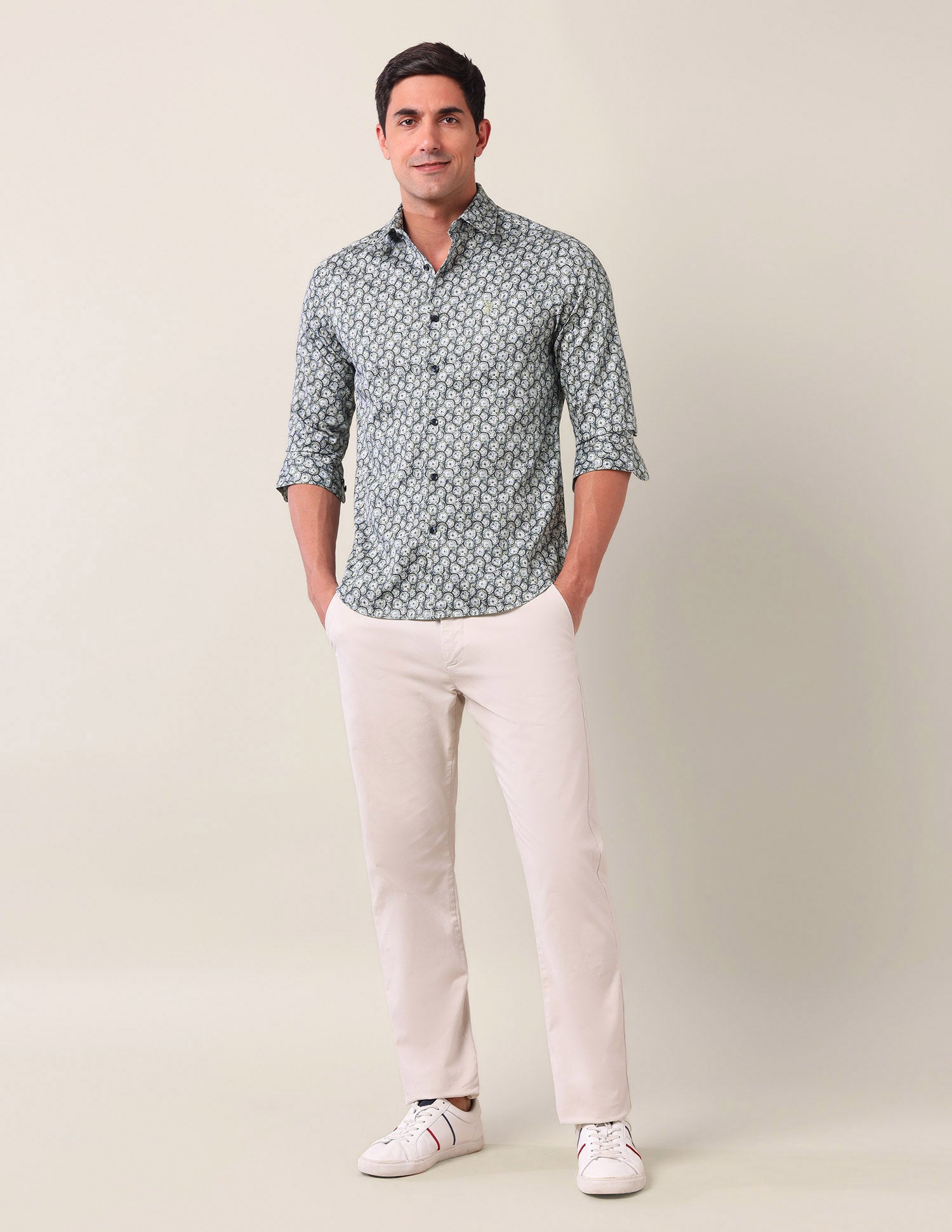 Geometric Tailored Fit Shirt Green - U.S. Polo Assn. India | Large