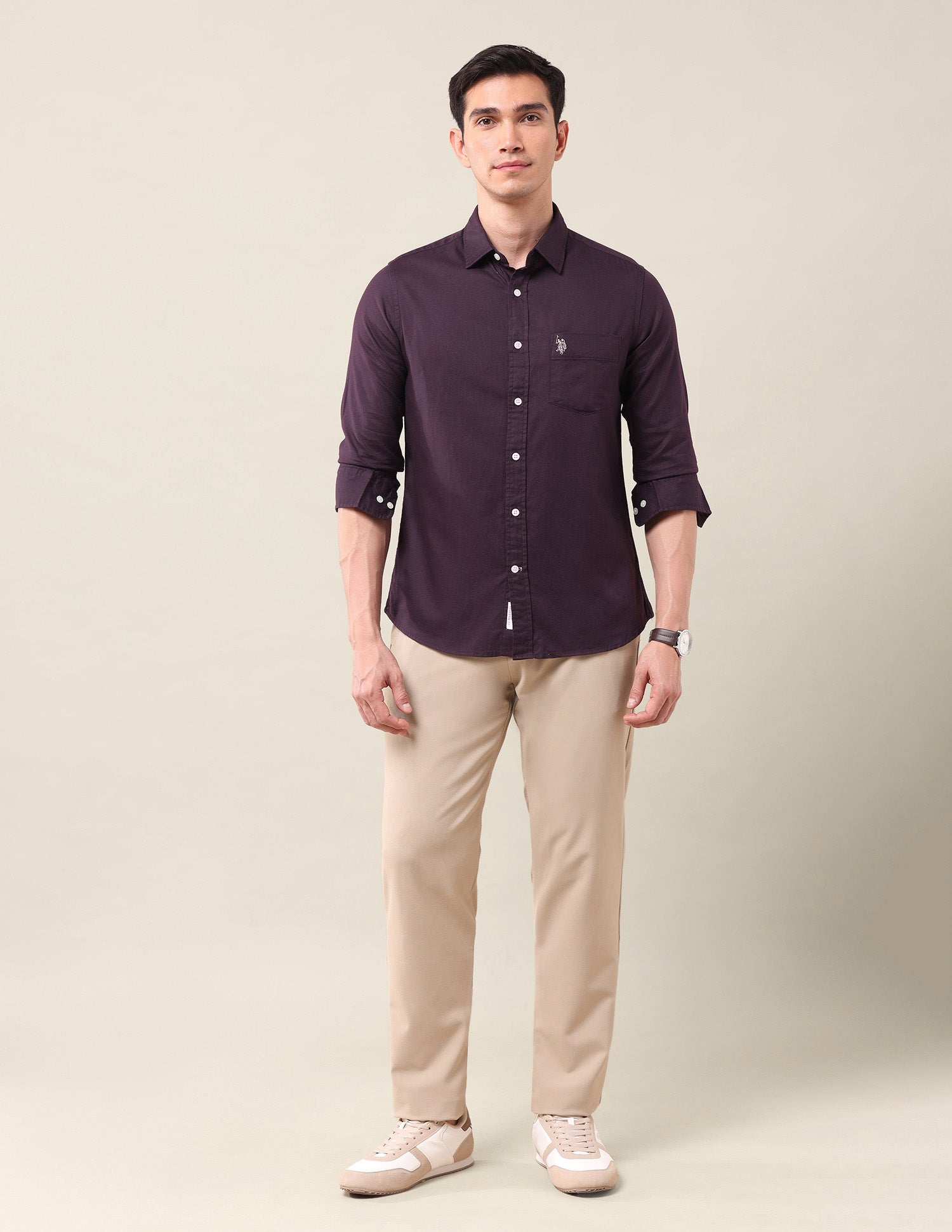 Tailored Fit Solid Shirt Dark Purple - U.S. Polo Assn. India | Large