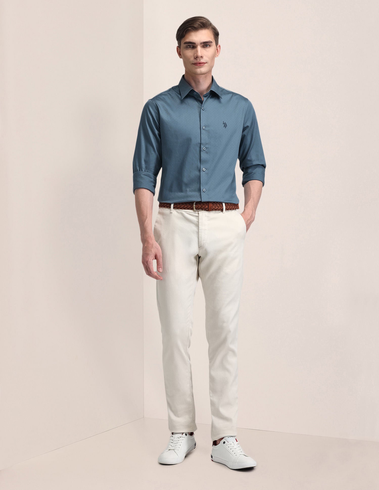 Tailored Fit Satin Shirt Teal - U.S. Polo Assn. India | Large