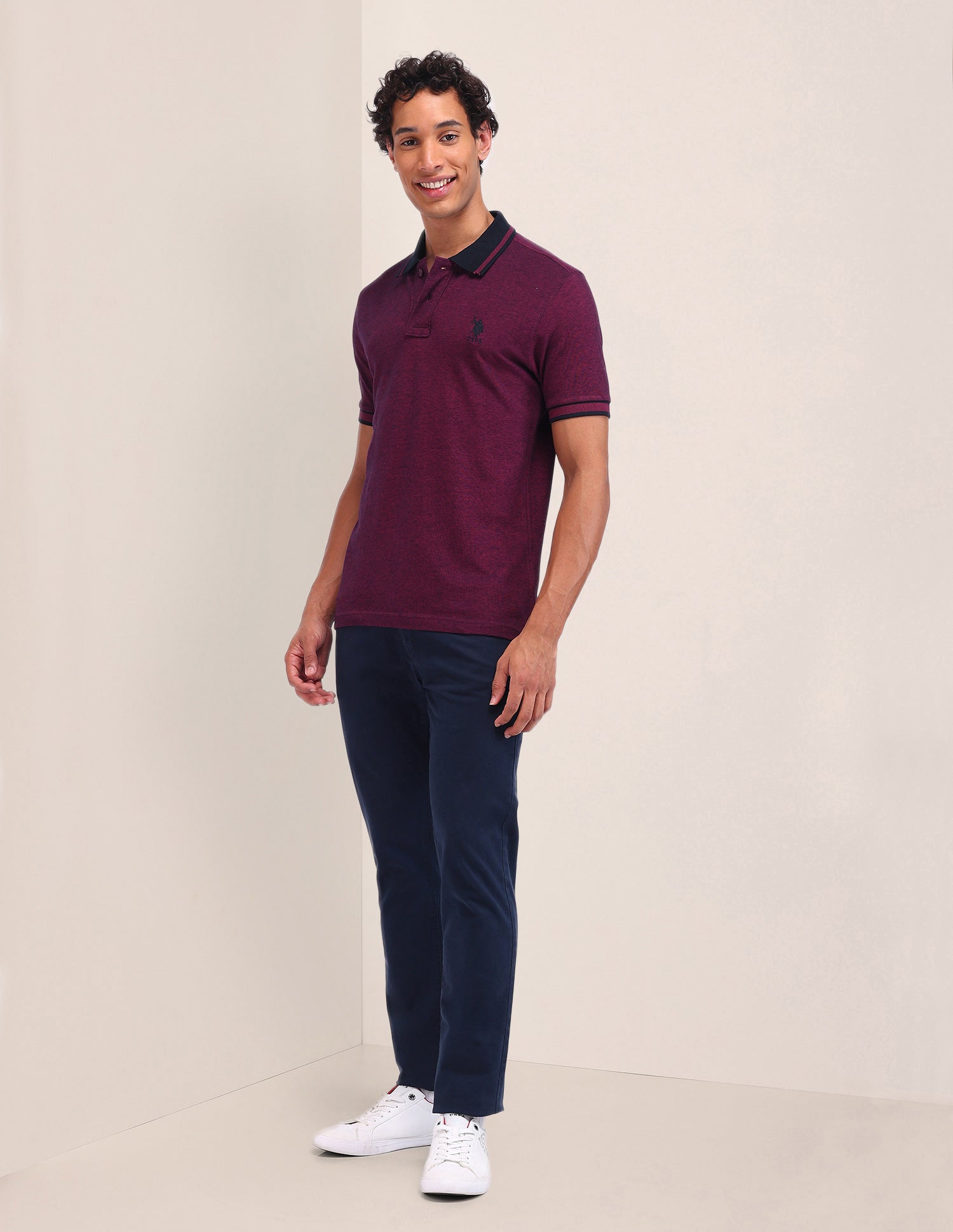 Textured Cotton Polo Shirt Purple - U.S. Polo Assn. India | Large