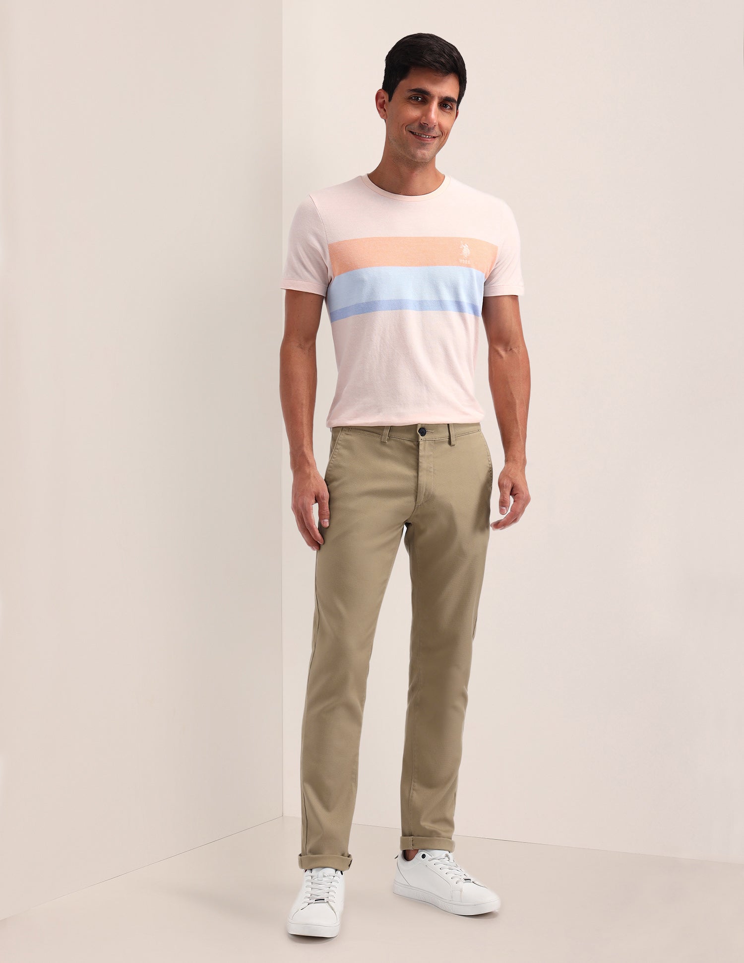 Denver Slim Fit Solid Trousers Khaki - U.S. POLO ASSN. | Large
