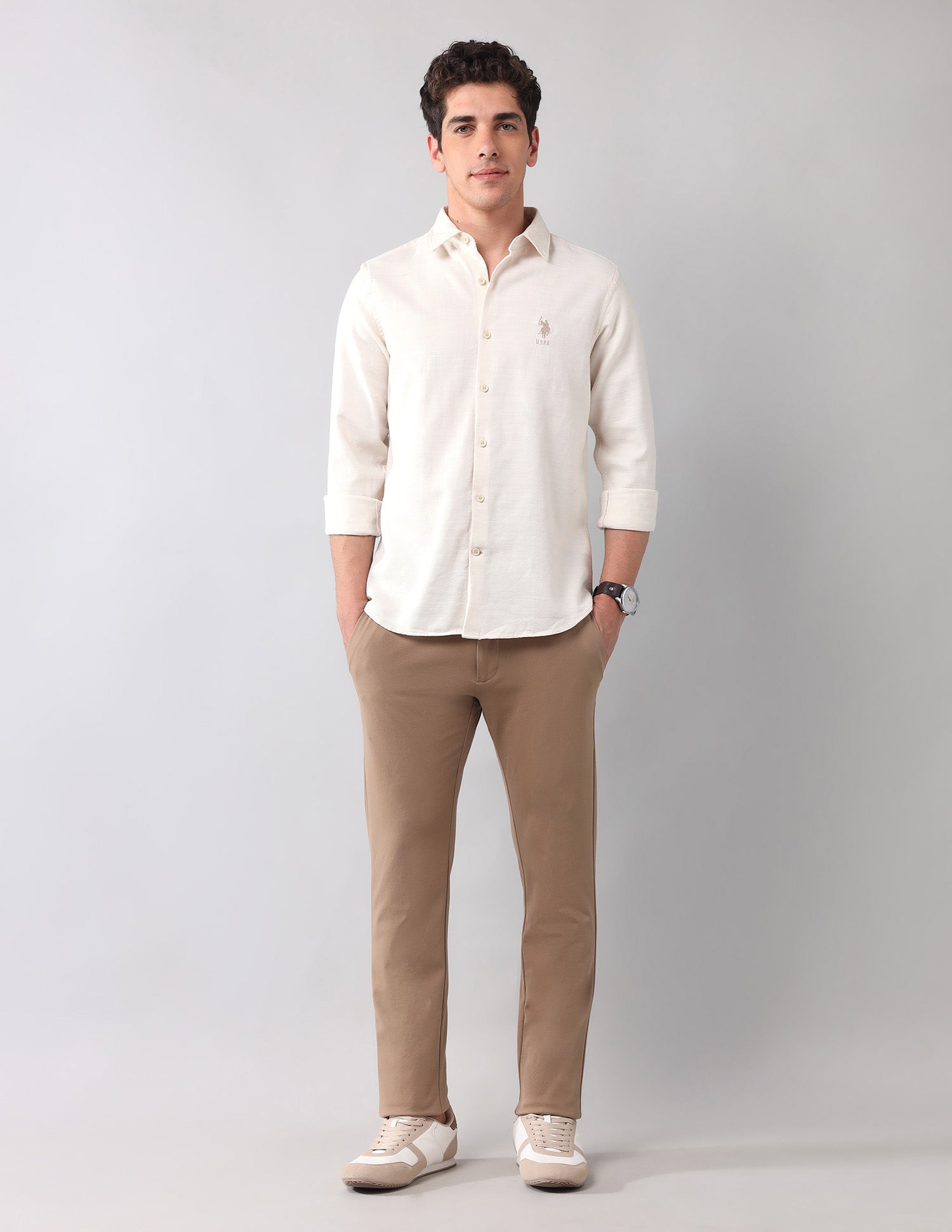 Solid Dobby Shirt Beige - U.S. Polo Assn. India | Large