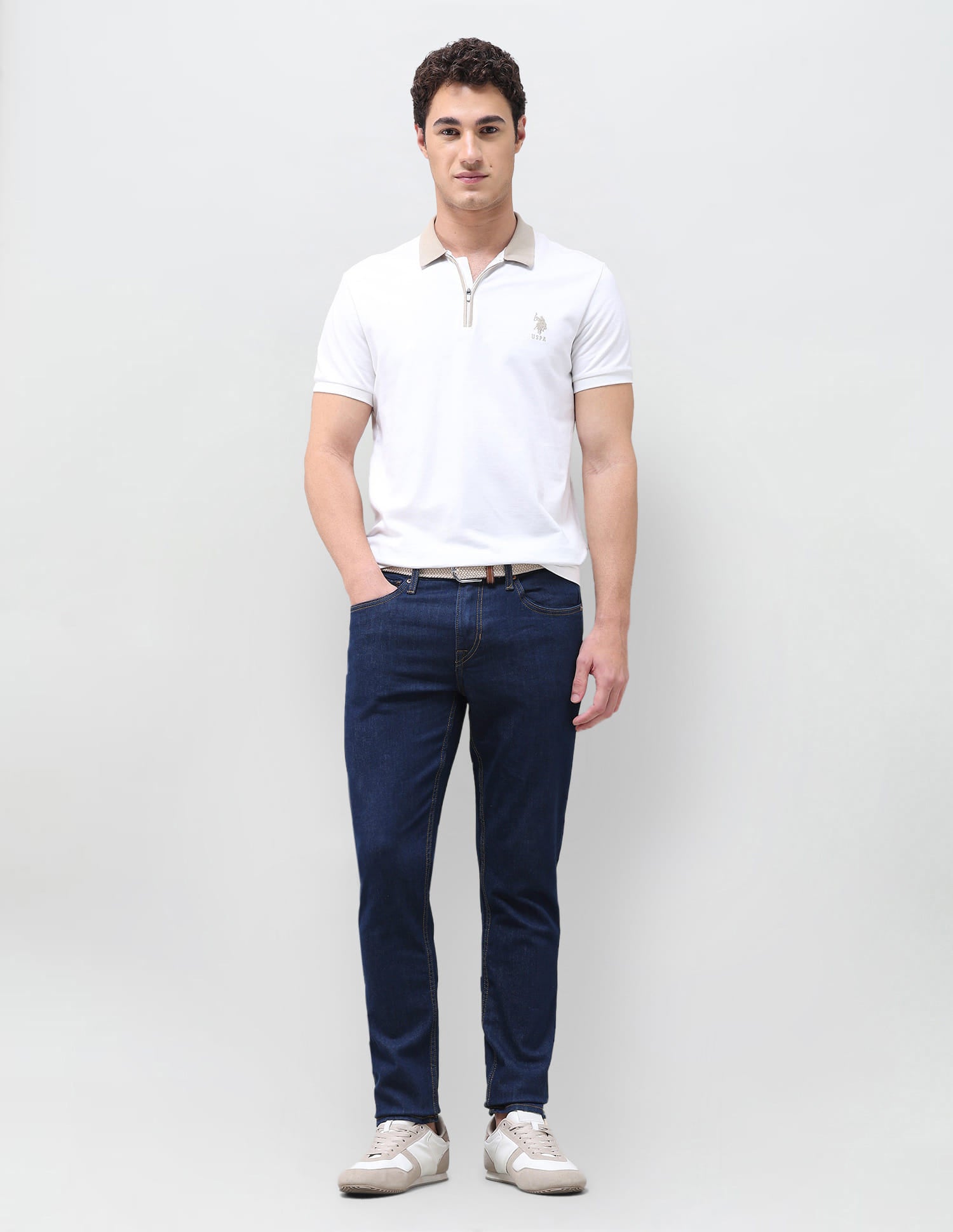 Solid Slim Tapered Jeans Blue - U.S. Polo Assn. India | Large
