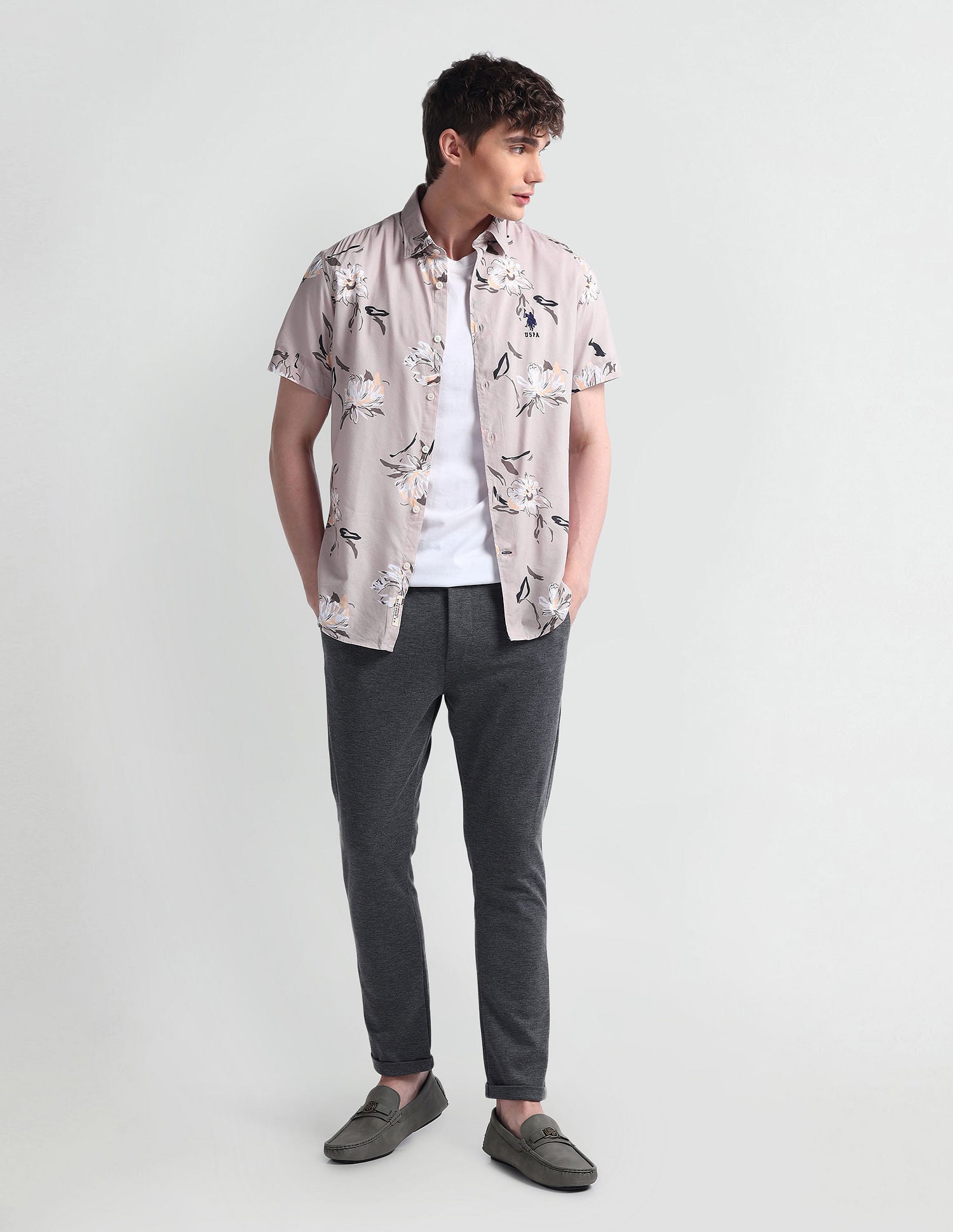 Slim Fit Floral Print Shirt Light Pink - U.S. POLO ASSN. | Large