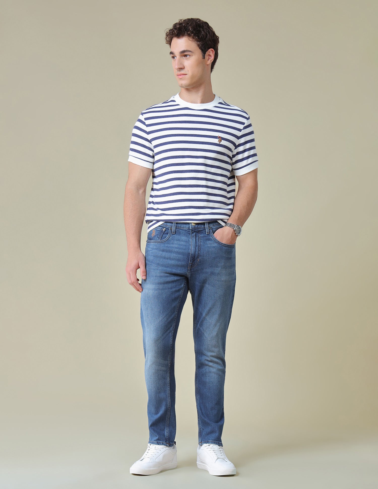 Cole Comfort Cropped Fit Blue Jeans Mid Blue - U.S. Polo Assn. India | Large