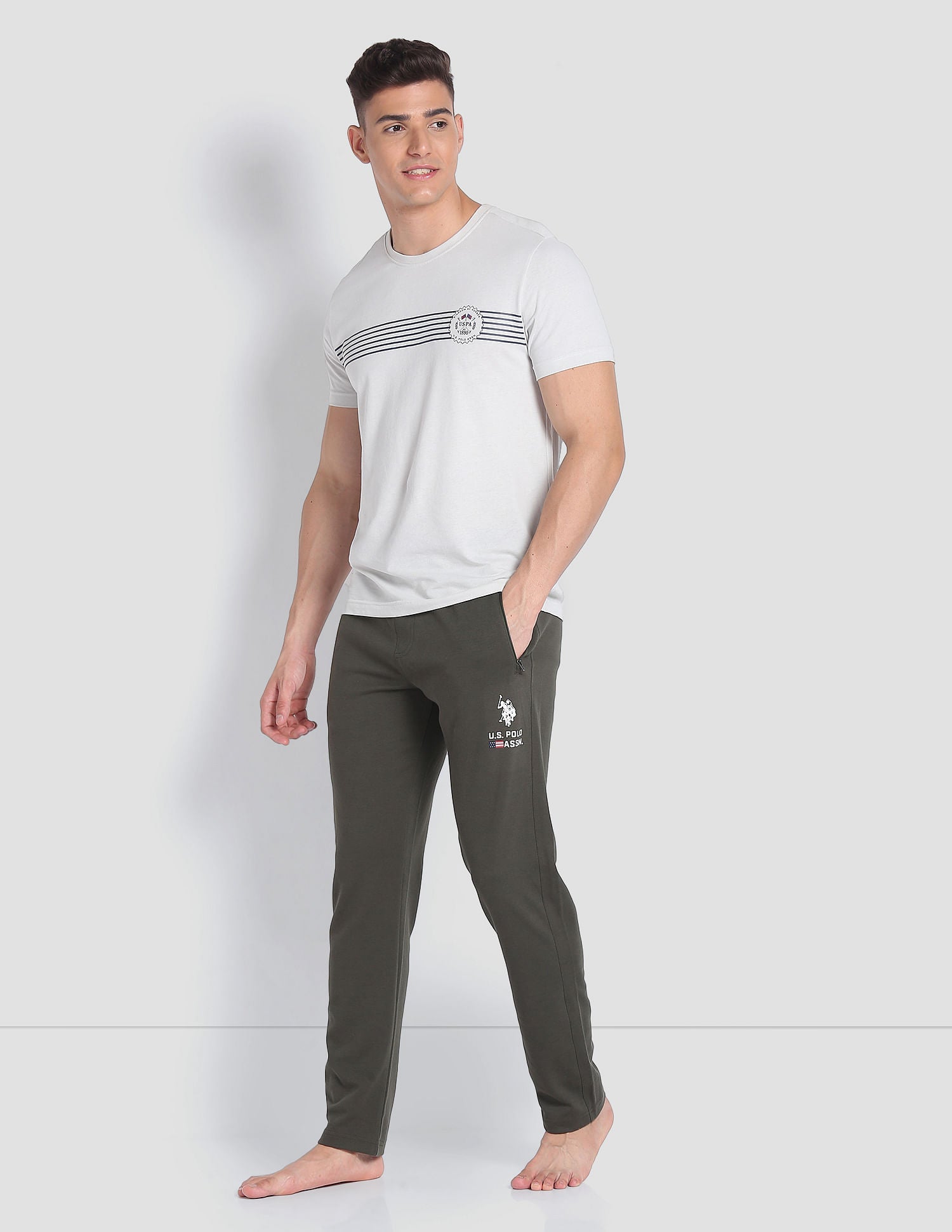 Solid LR006 Lounge Track Pants - Pack Of 1 Olive - U.S. POLO ASSN. | Large