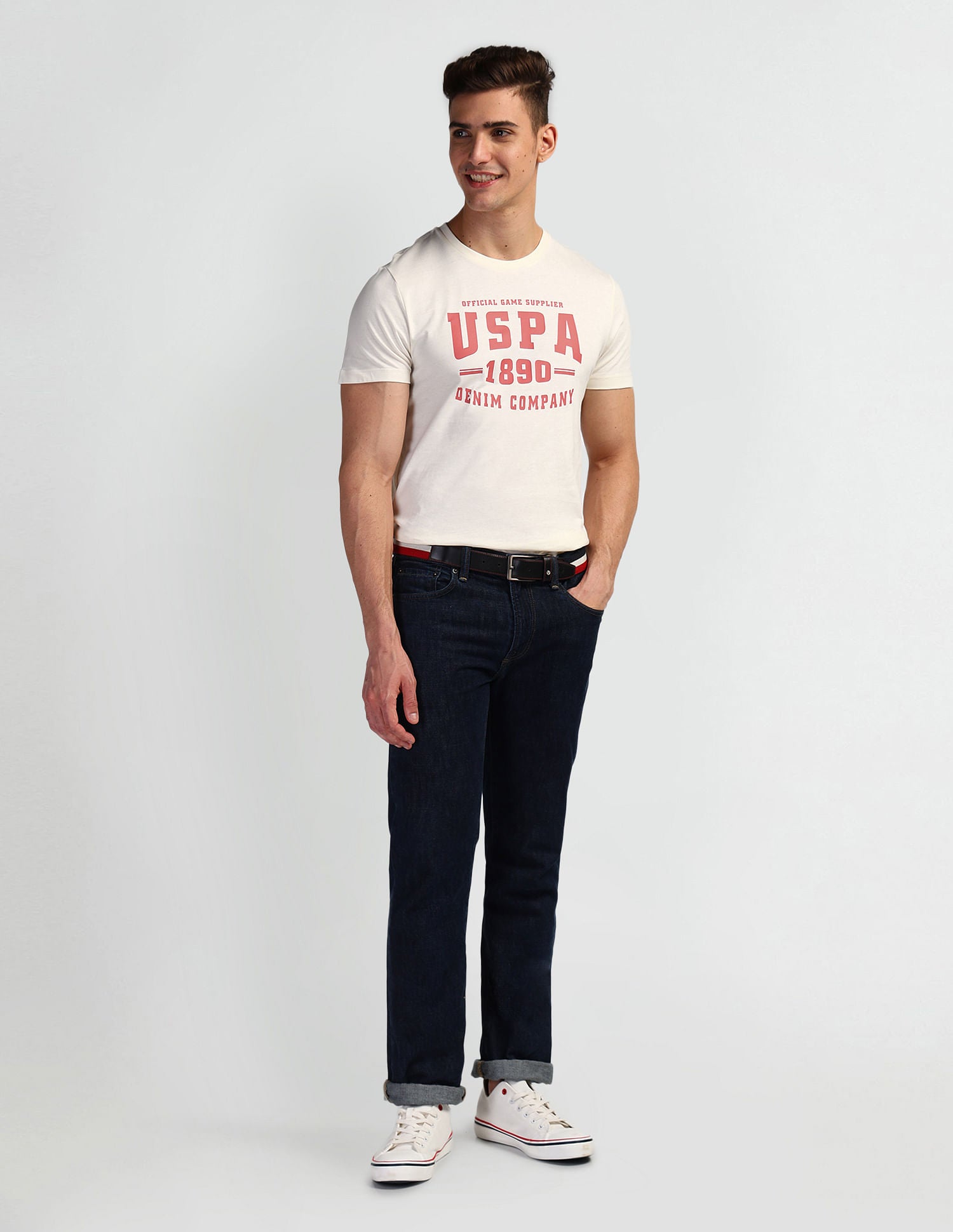 Brand Print Muscle Fit T-Shirt Off-White - U.S. Polo Assn. India | Large
