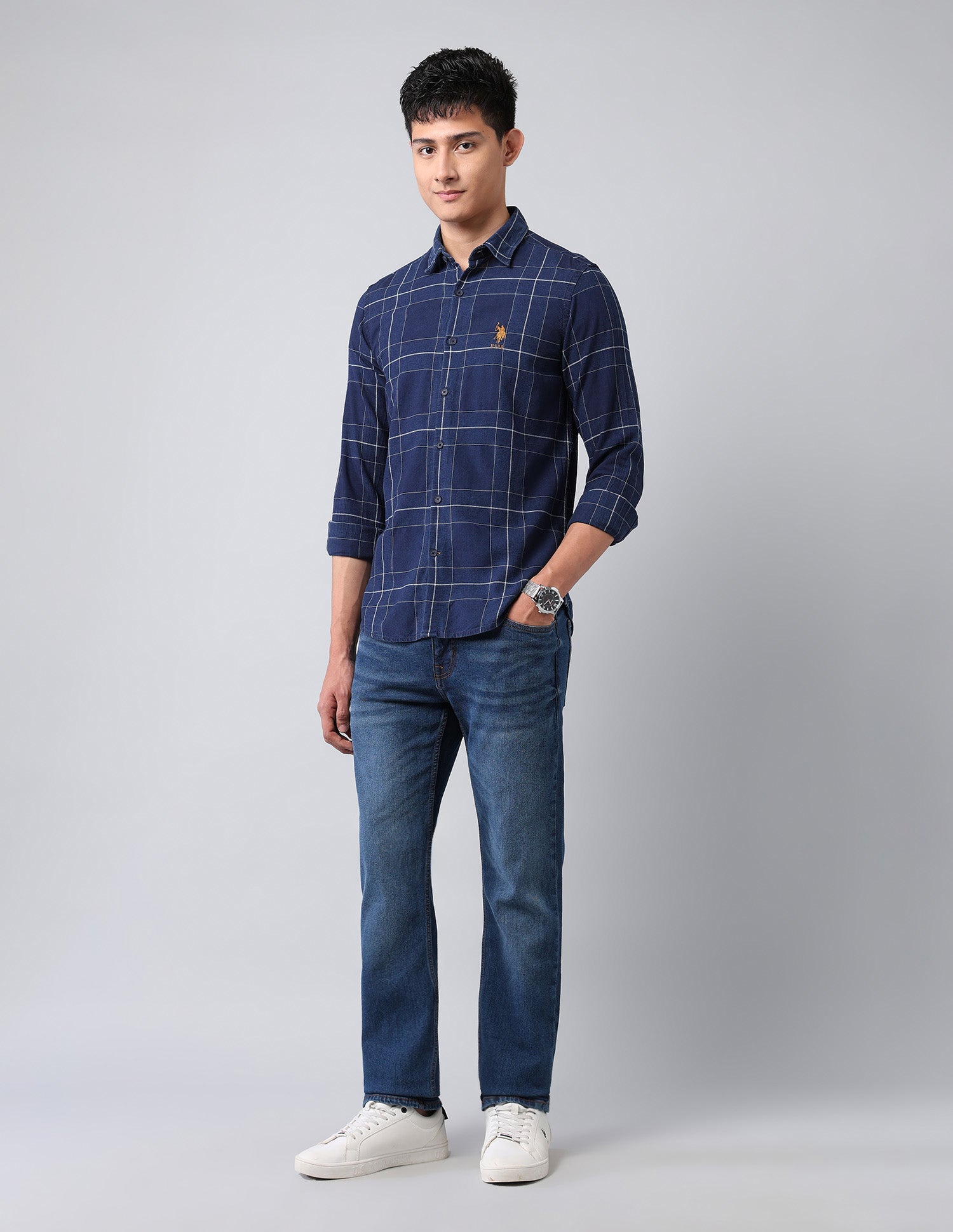 Grid Tattersall Checked Dobby Shirt Indigo - U.S. Polo Assn. India | Large