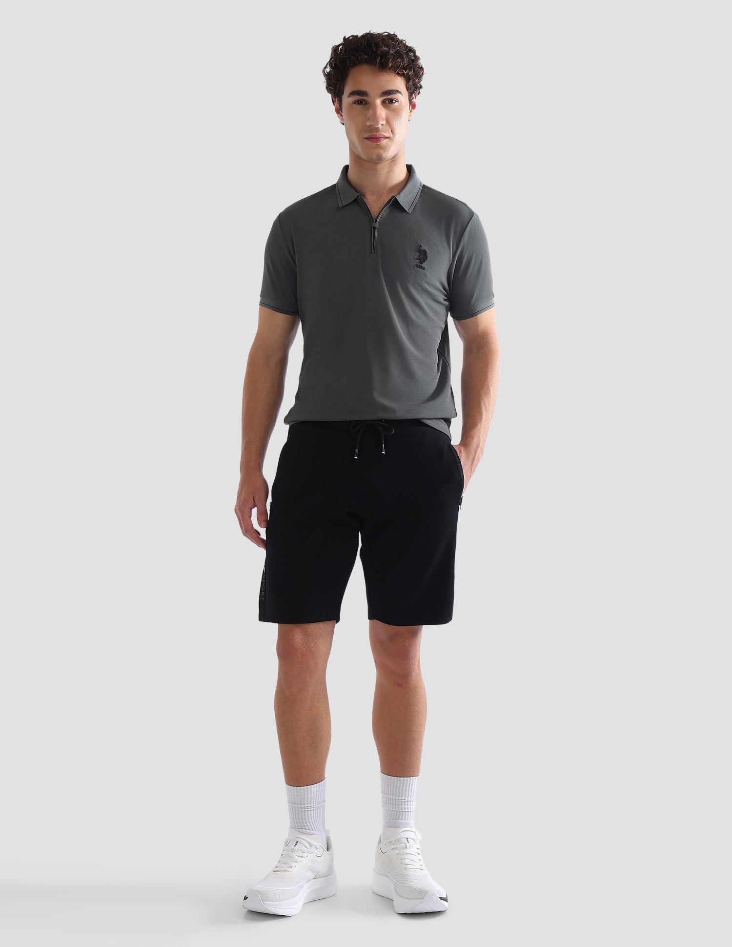 Solid Slim Fit Active Polo Shirt Dark Grey - U.S. Polo Assn. India | Large