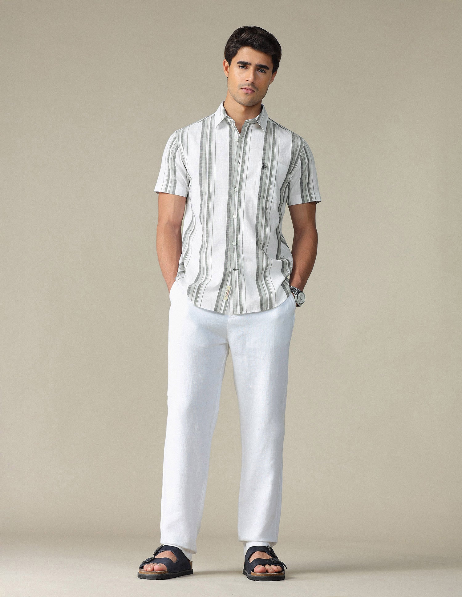 Vertical Striped Pure Cotton Shirt White - U.S. POLO ASSN. | Large