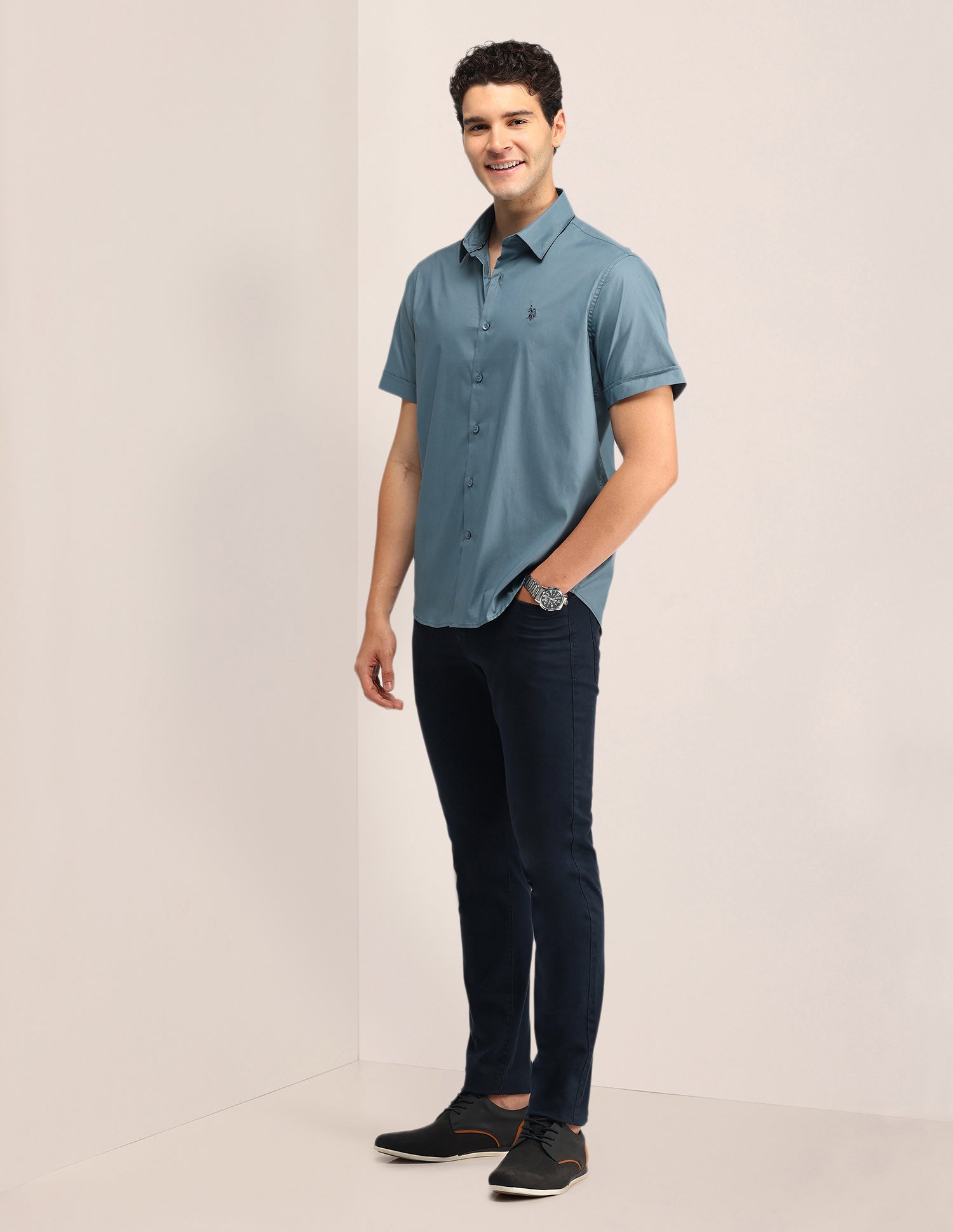 Solid Tailored Fit Shirt Light Blue - U.S. Polo Assn. India | Large