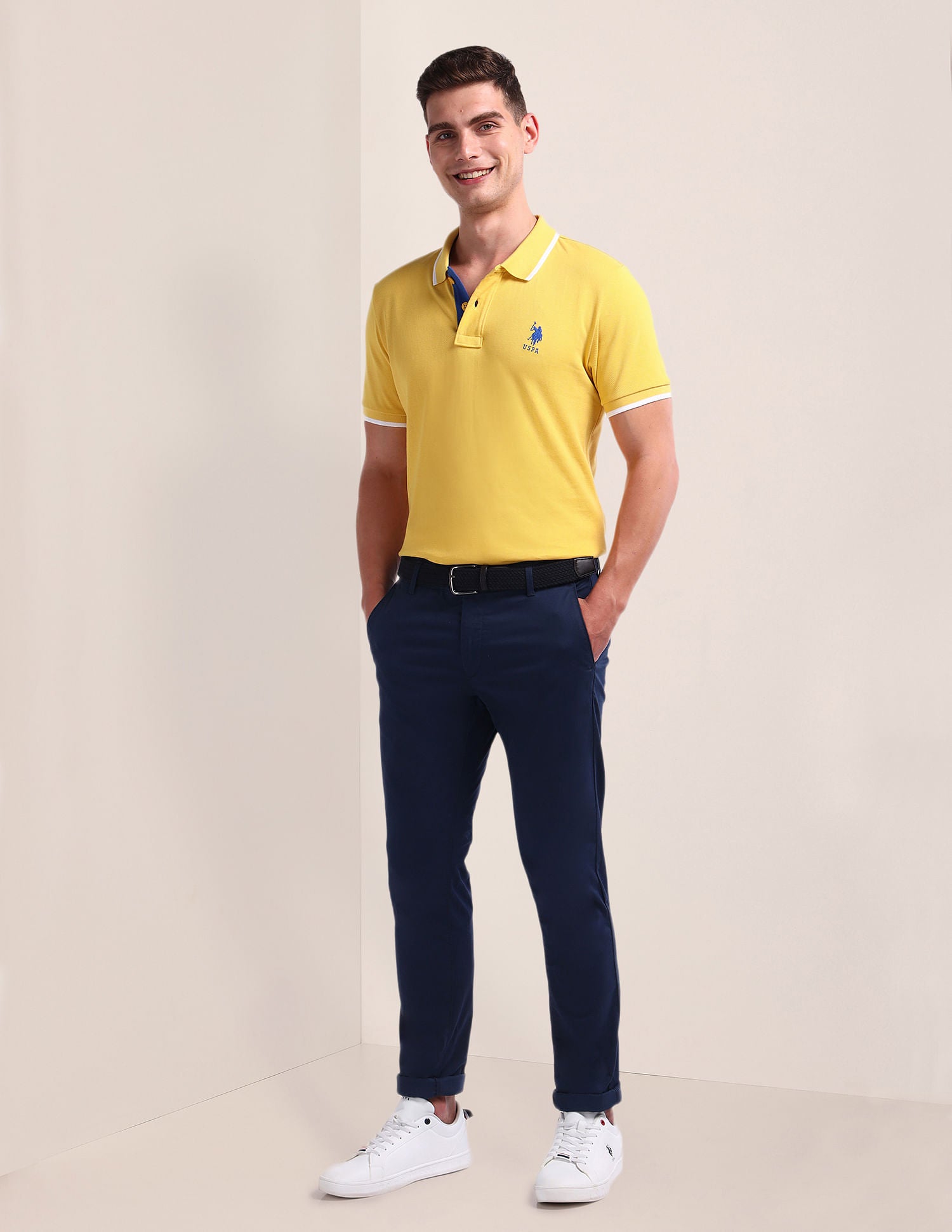 Slim Fit Solid Polo Shirt Yellow - U.S. Polo Assn. India | Large