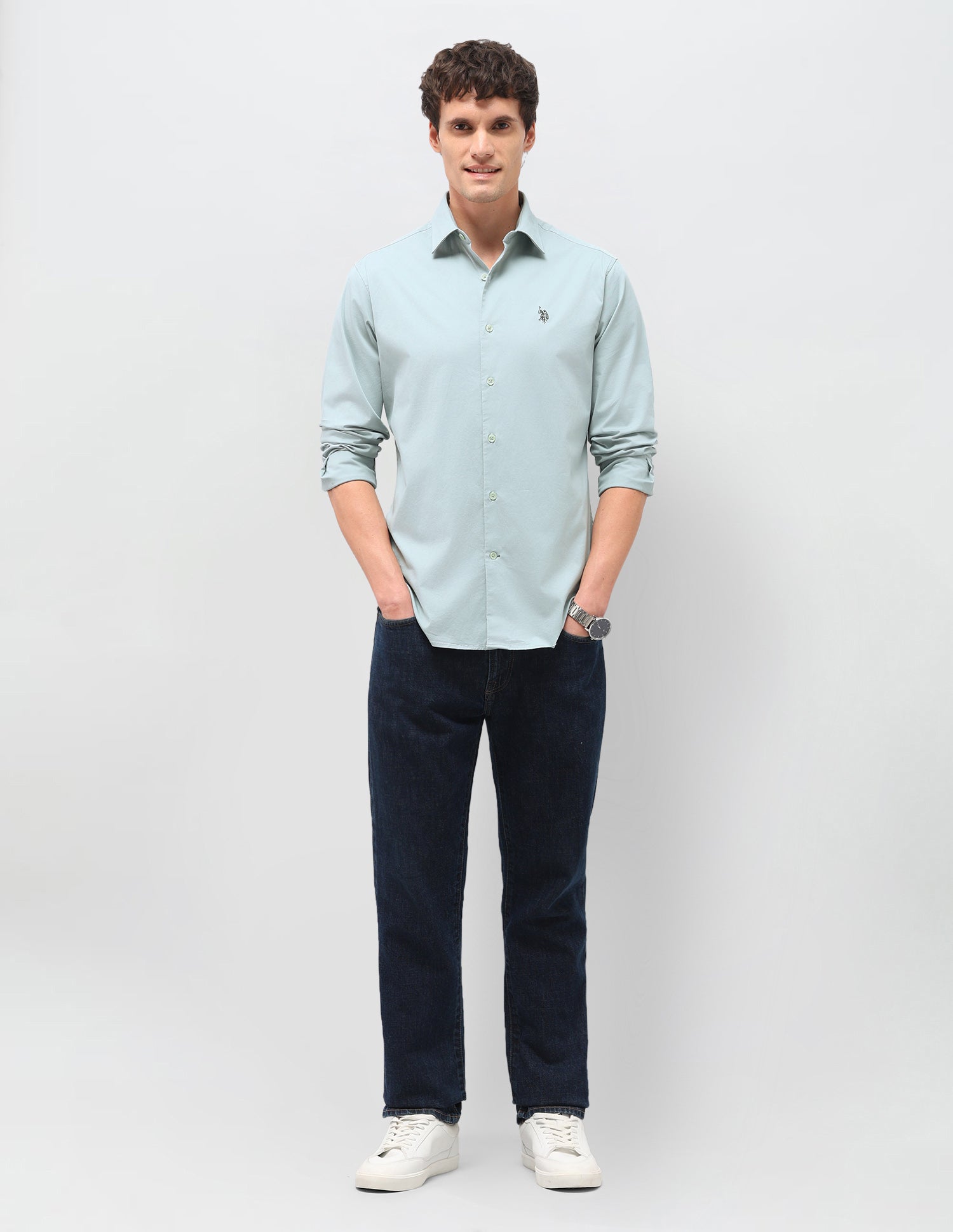 Twill Solid Shirt Light Green - U.S. Polo Assn. India | Large
