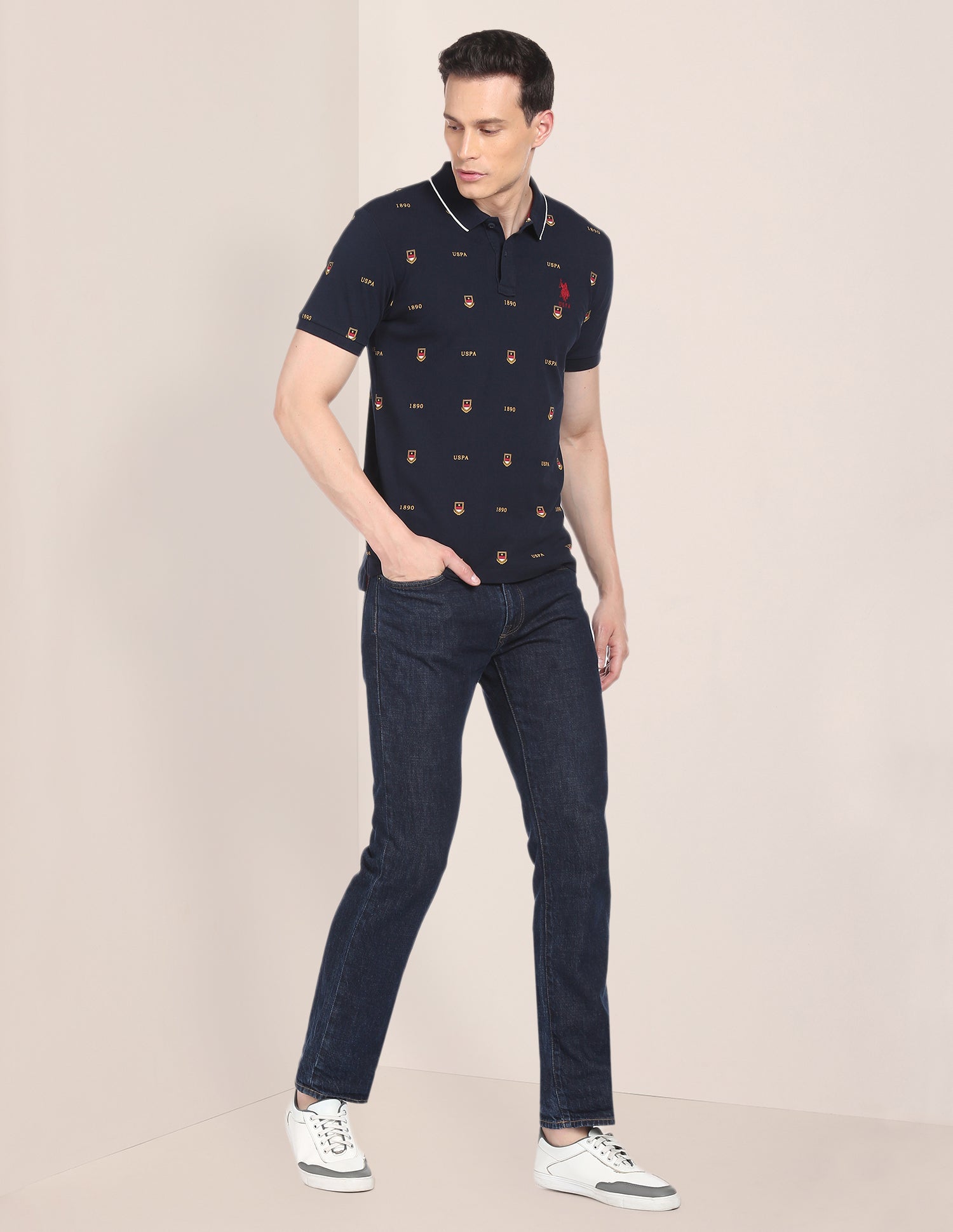Crest Print Polo Shirt Navy - U.S. Polo Assn. India | Large