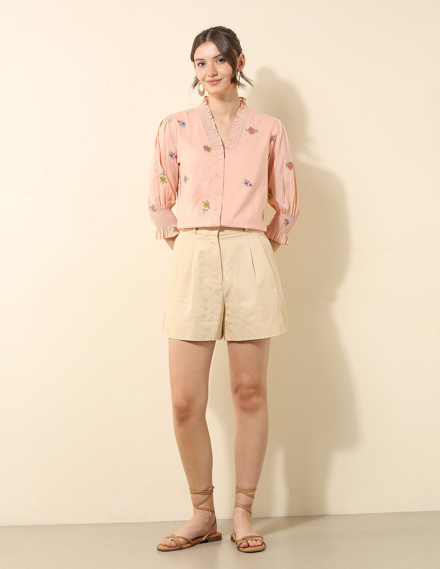 Floral Embroidered Ruffle Top Peach - U.S. POLO ASSN. | Large