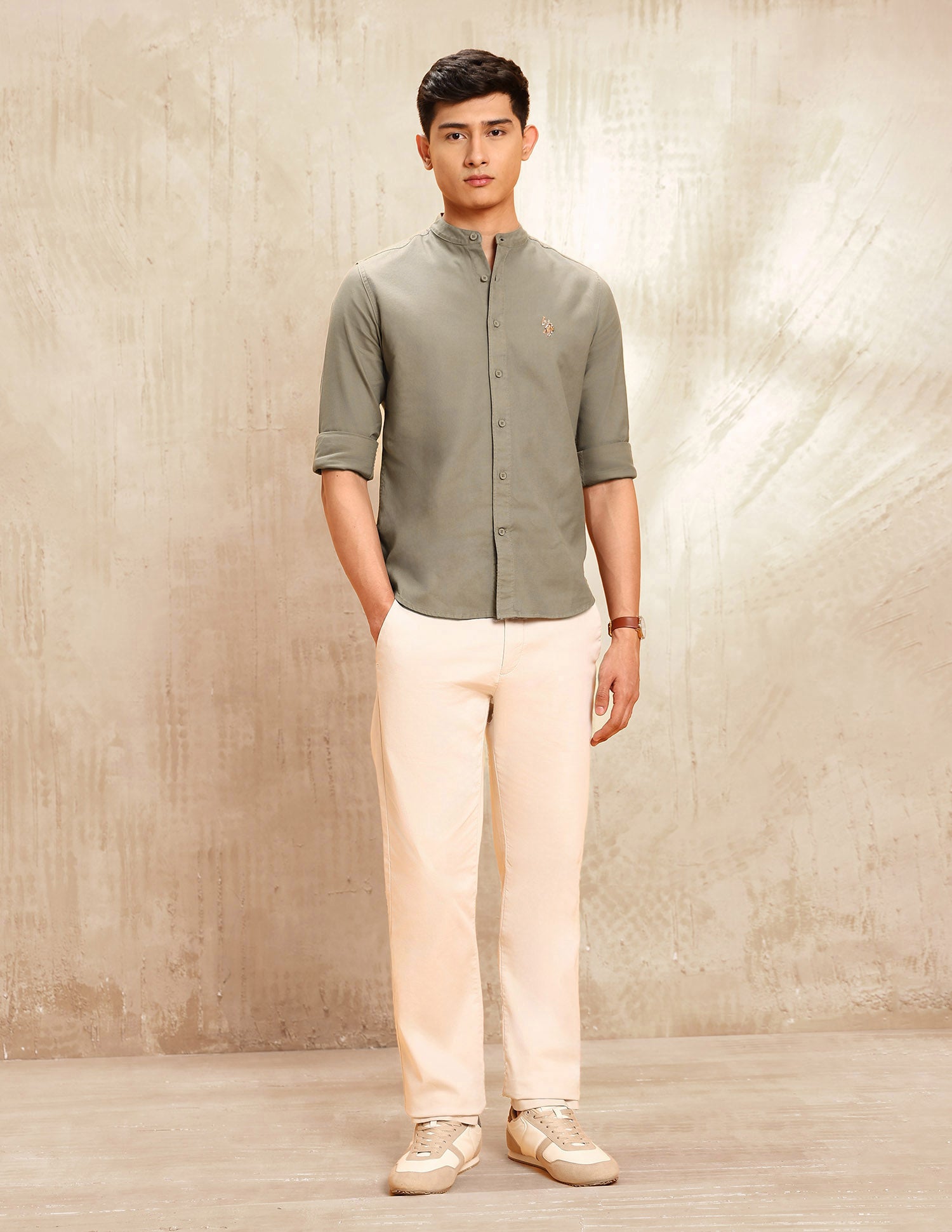 Twill Regular Fit Shirt Khaki - U.S. POLO ASSN. | Large