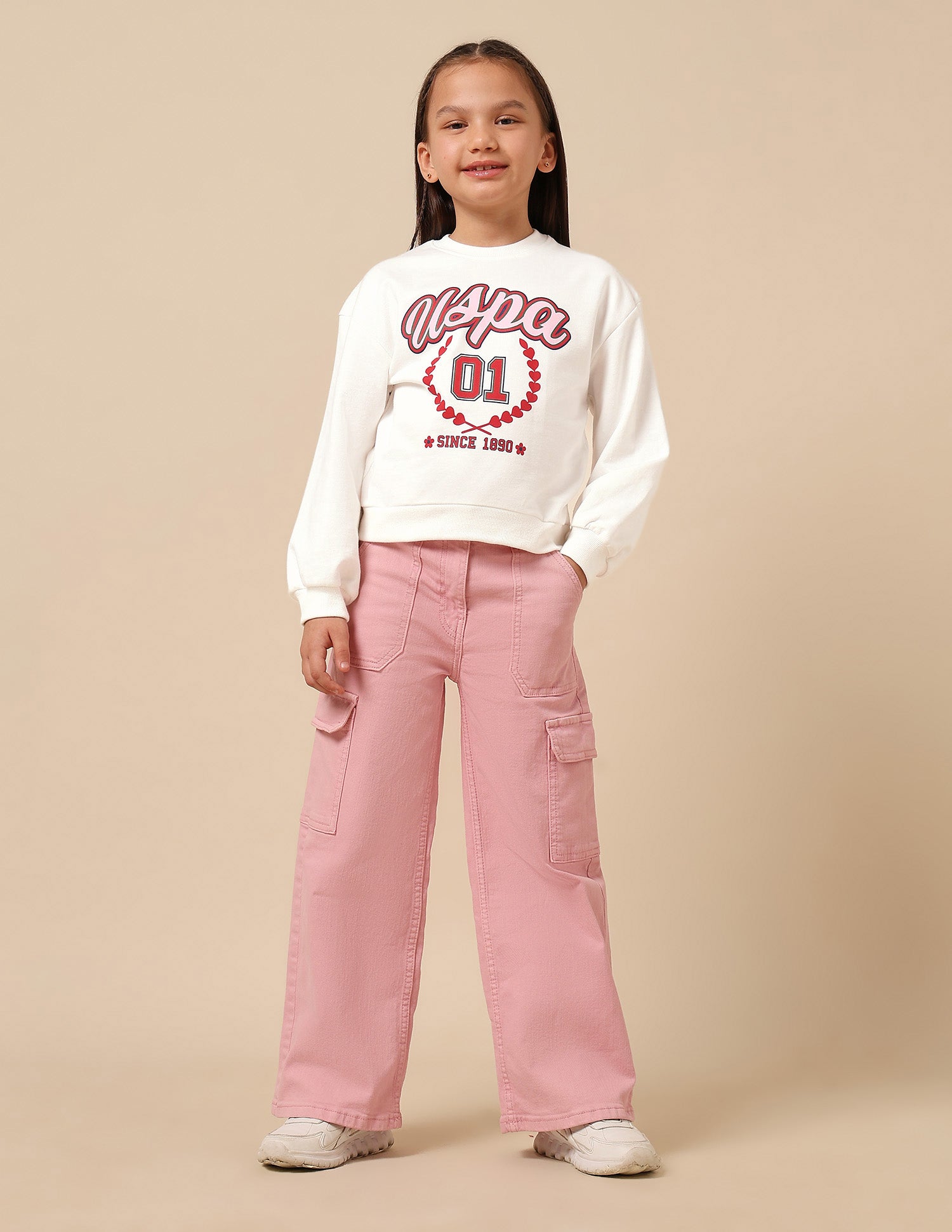 Girls Brand Printed Numeric Sweatshirt Off White - U.S. POLO ASSN. | Large