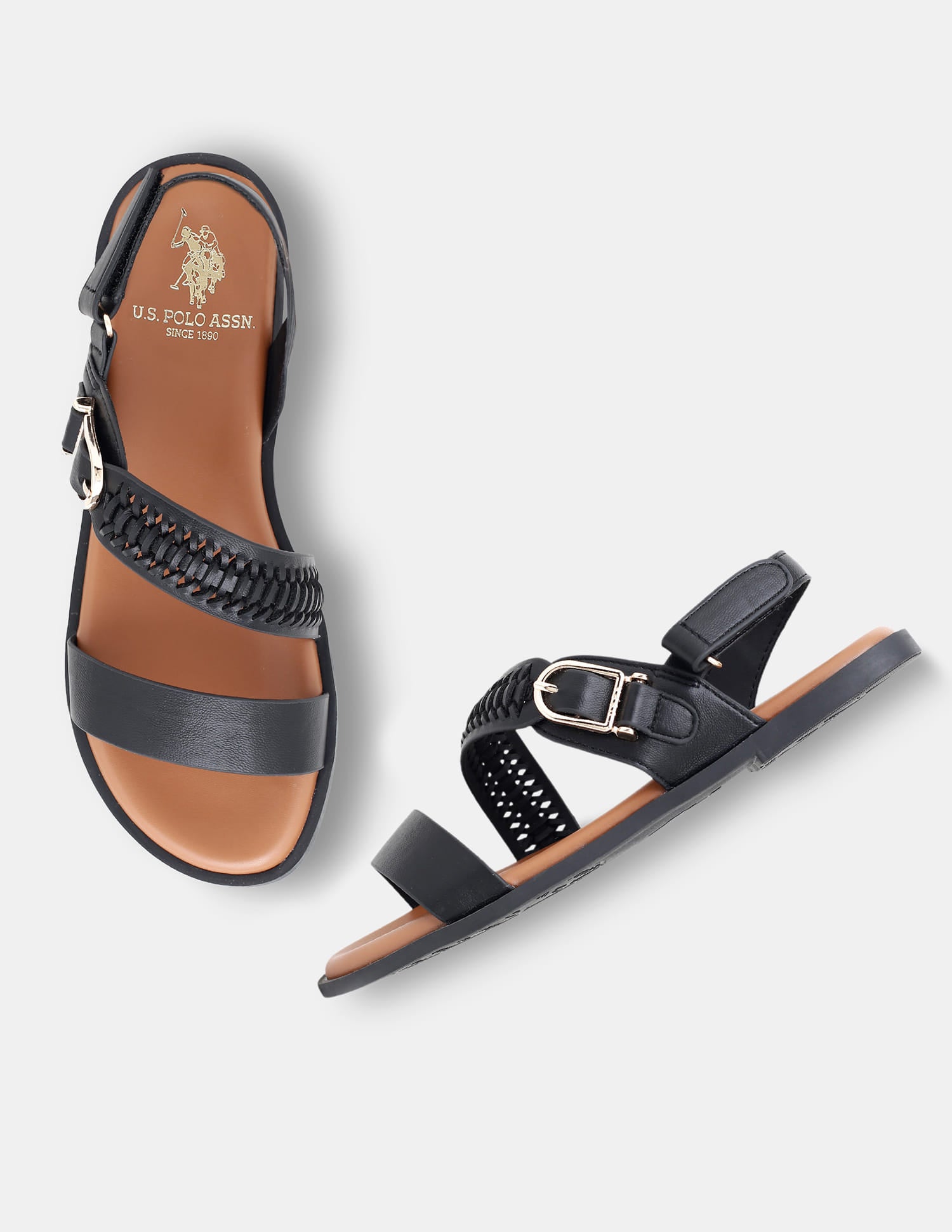 Women Axelle Patterned Vamp Strap Sandals Black - U.S. Polo Assn. India | Large