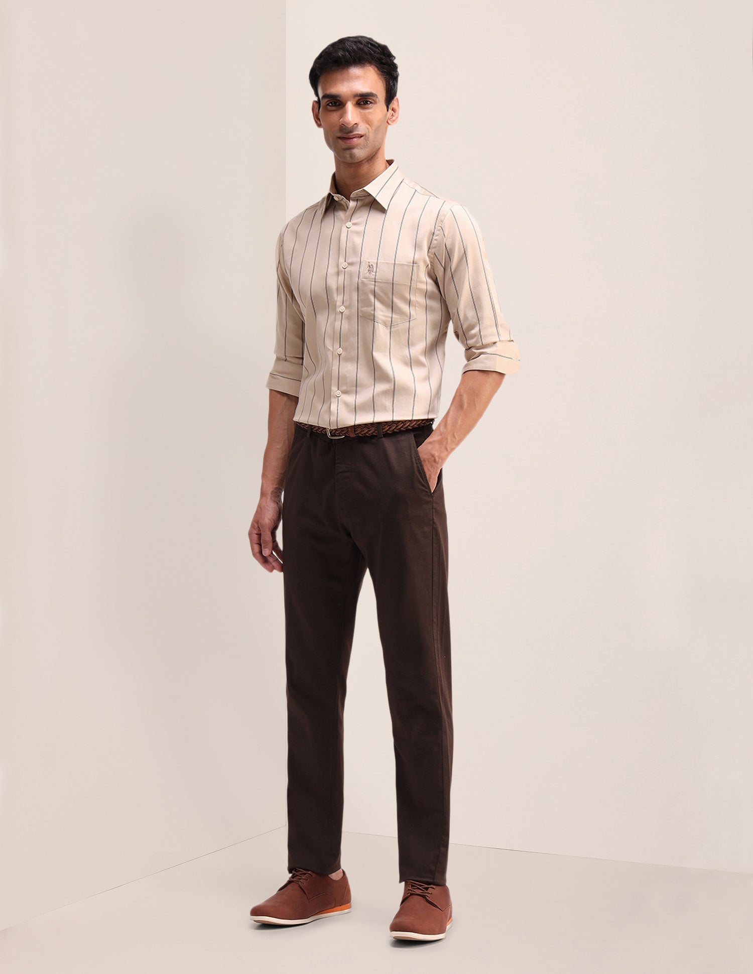 Vertical Striped Satin Shirt Khaki - U.S. Polo Assn. India | Large