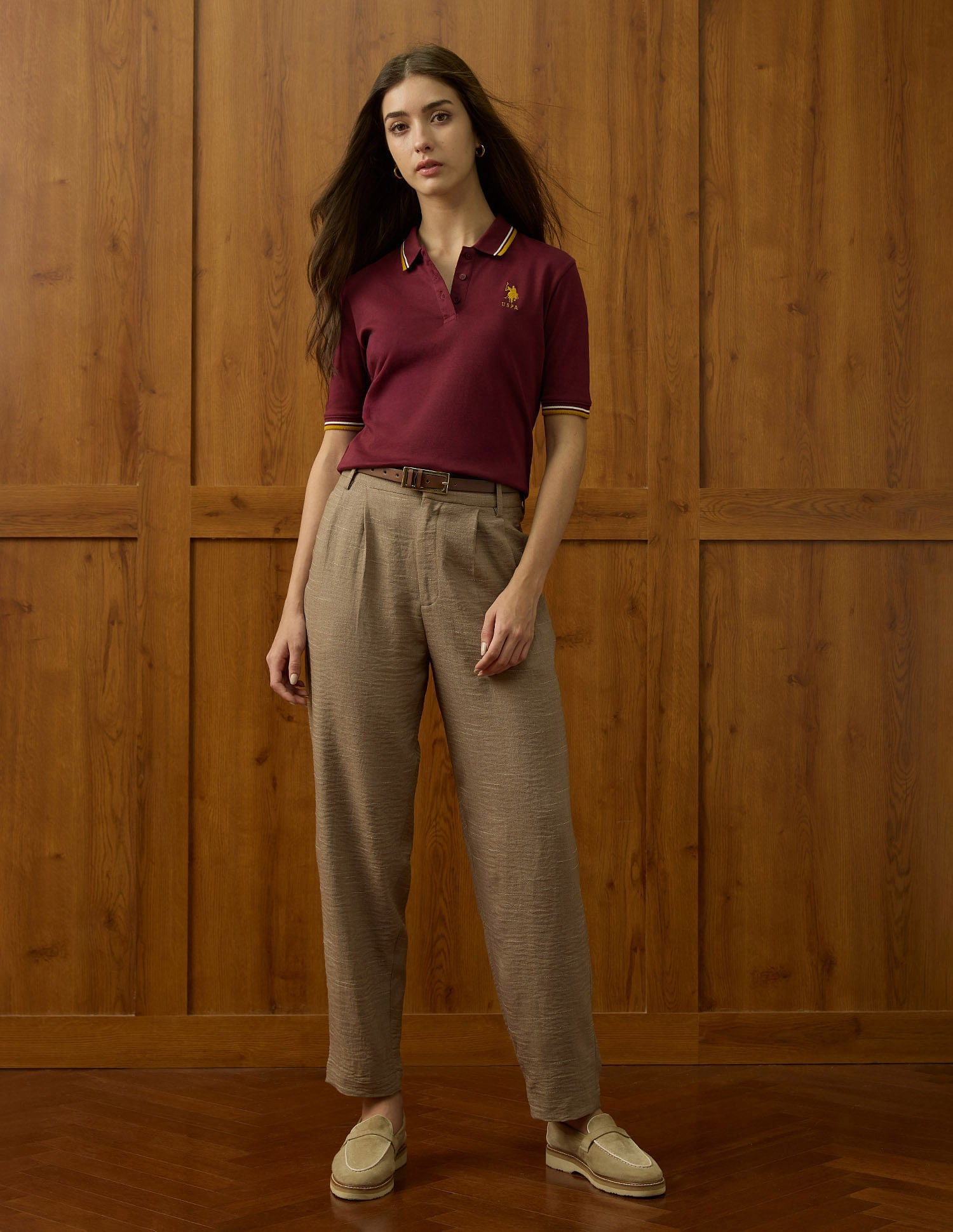 Polo Collar Cotton Tshirt With Tipping Maroon - U.S. Polo Assn. India | Large