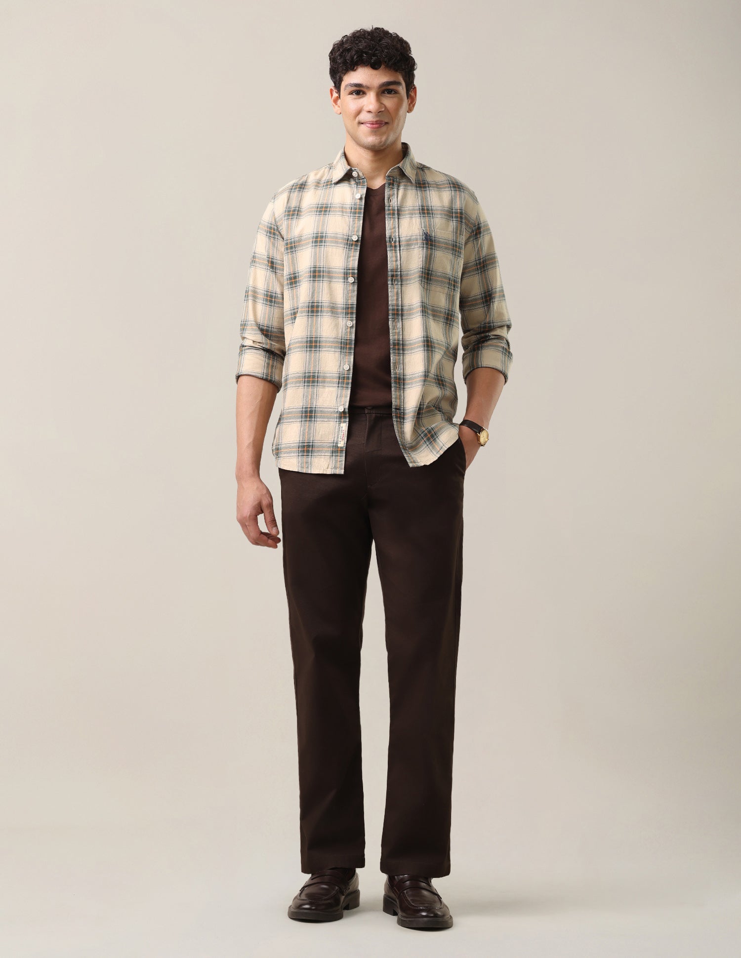 Plaid Checked Twill Shirt Beige - U.S. Polo Assn. India | Large