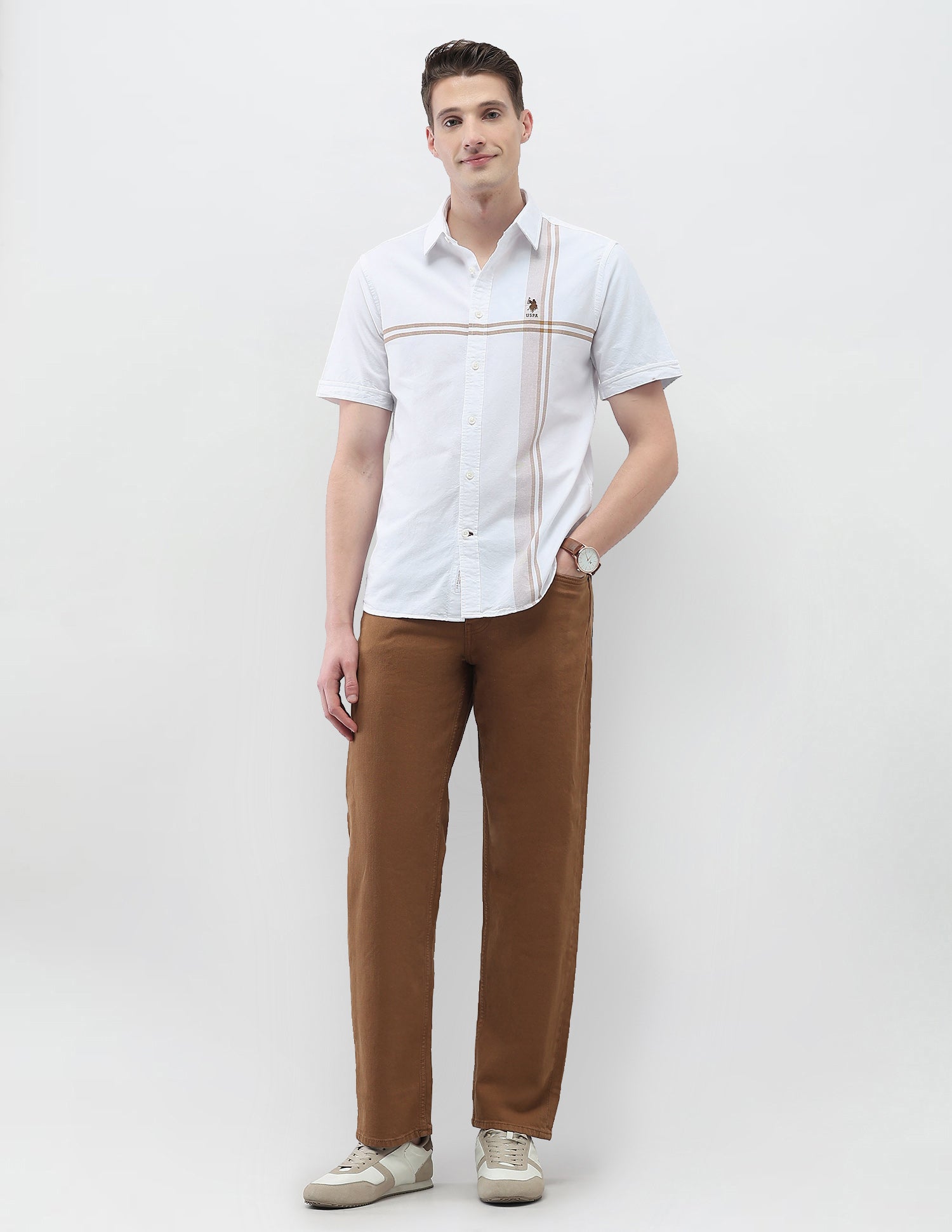 Vertical Striped New Port Marina Shirt Khaki - U.S. Polo Assn. India | Large