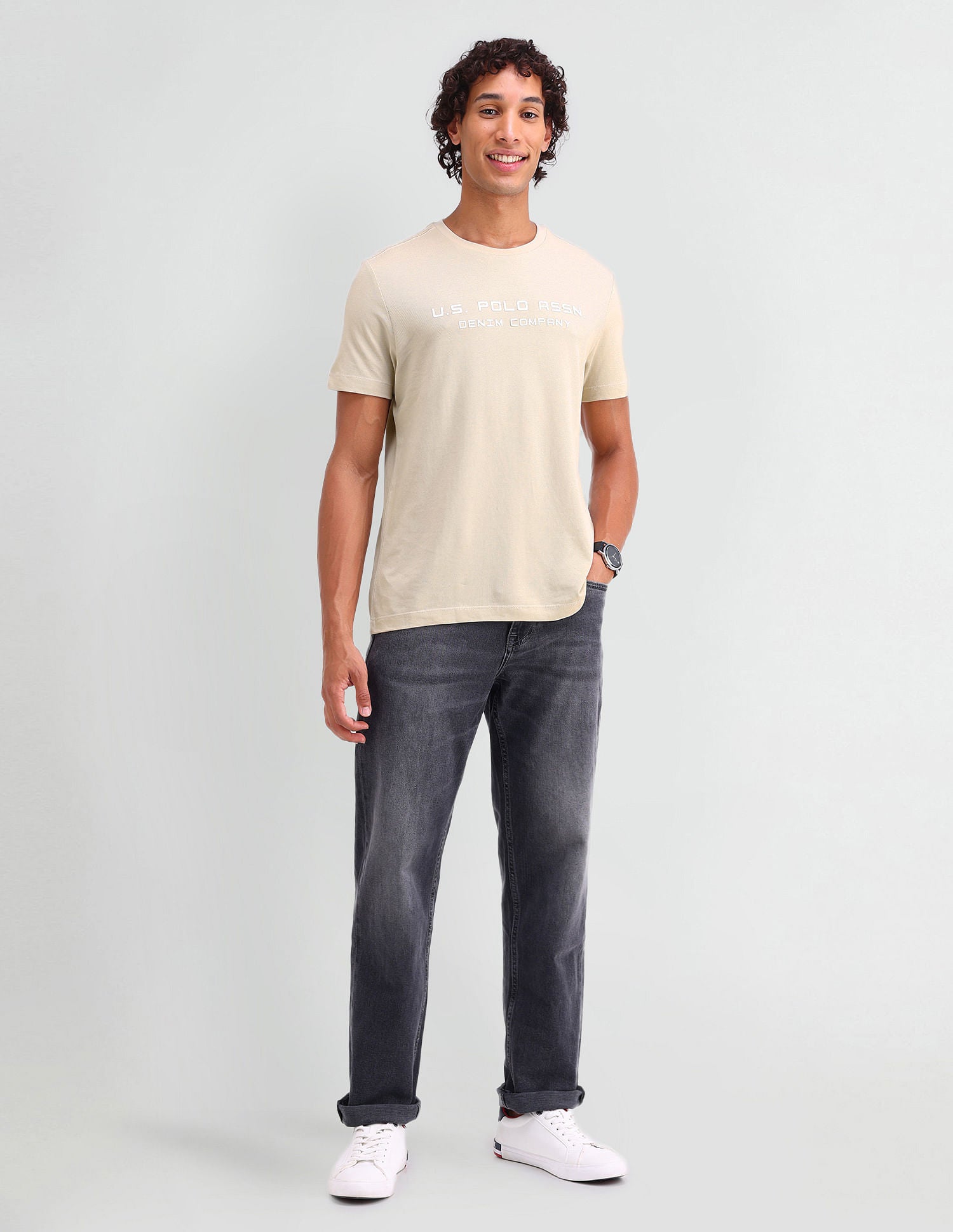 Muscle Fit Brand Printed T-Shirt Off White - U.S. Polo Assn. India | Large