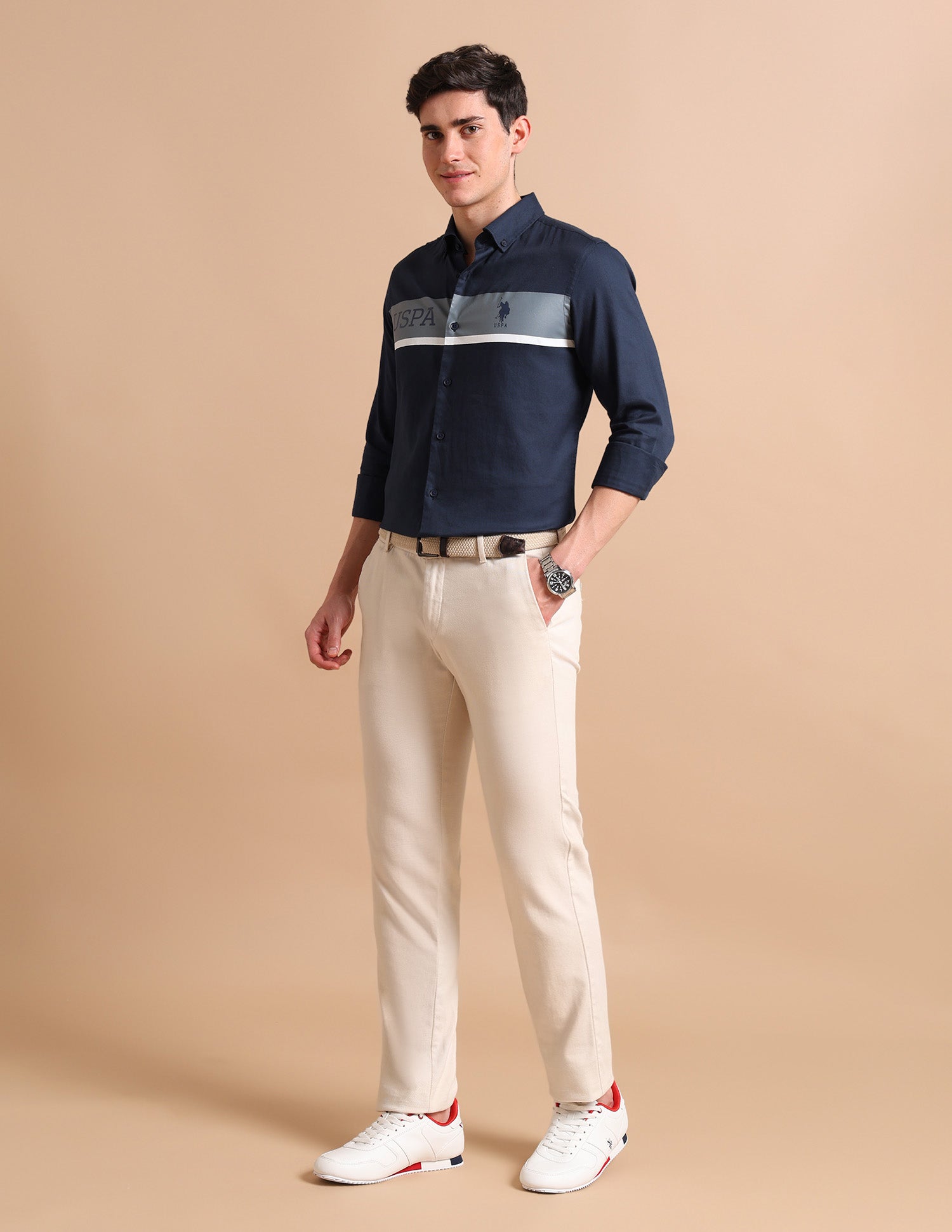 Brand Stripe Dobby Shirt Navy - U.S. POLO ASSN. | Large