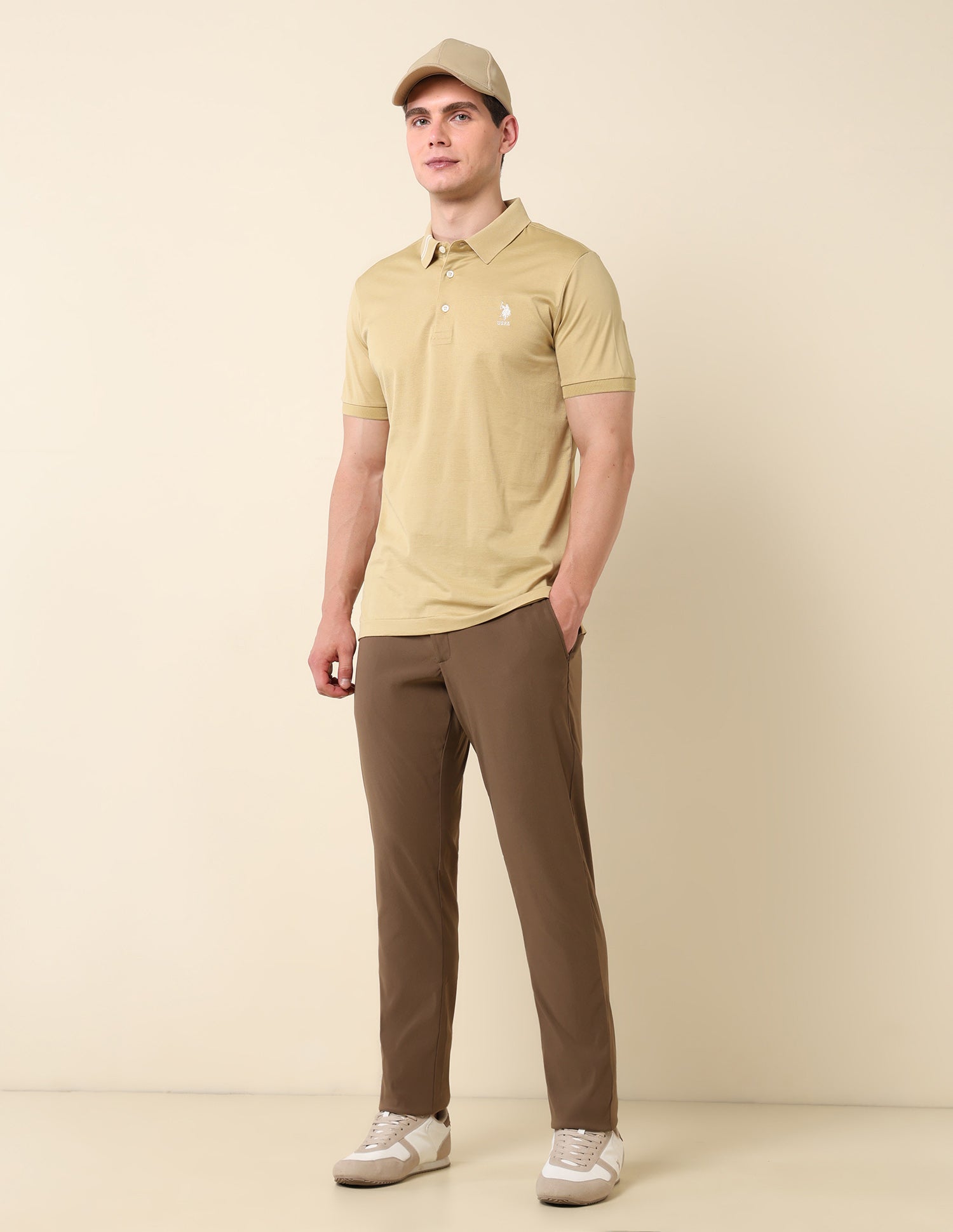 Textured Classic Polo Shirt Light Brown - U.S. Polo Assn. India | Large