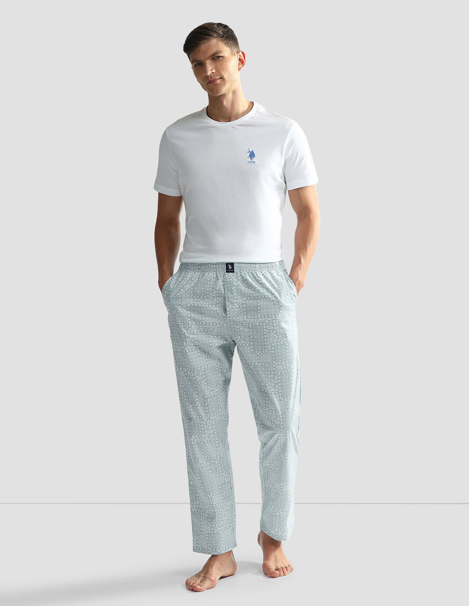 Mid Rise Printed OELP7 Lounge Track Pants - Pack Of 1 Sterling Blue - U.S. POLO ASSN. | Large