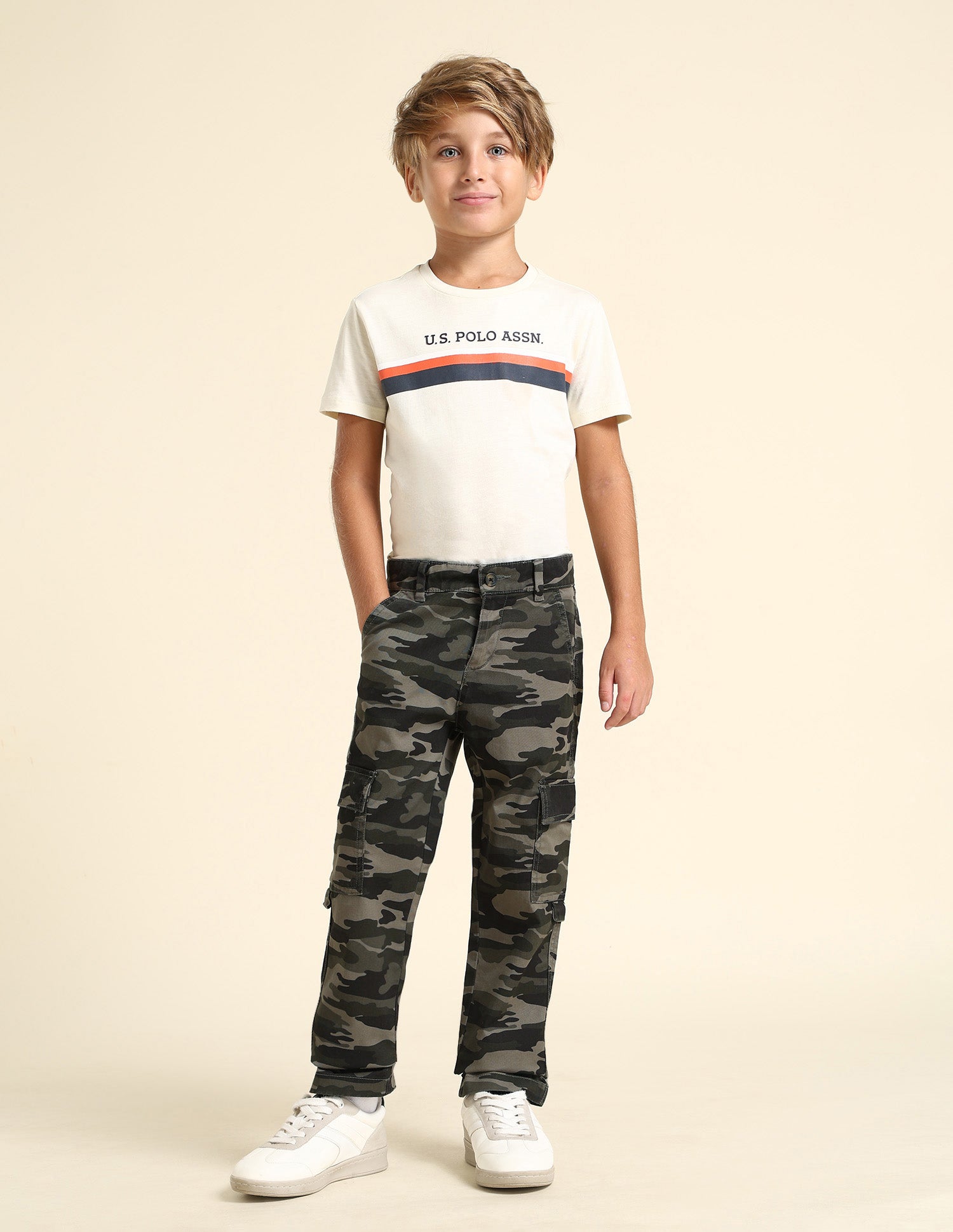 Boys Camouflage Printed Regular Fit Cargos Olive - U.S. POLO ASSN. | Large