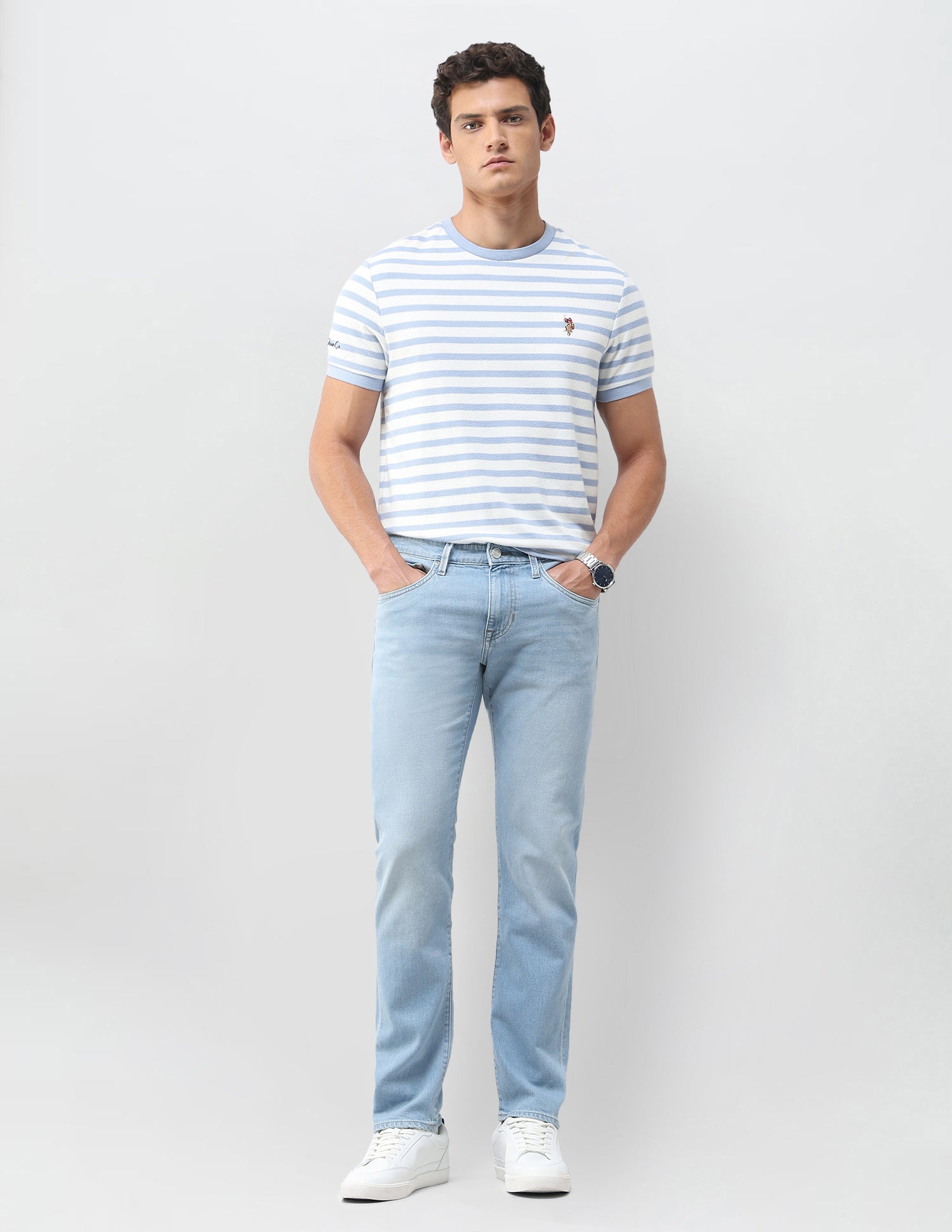 Brandon Slim Tapered Fit Blue Jeans Mid Blue - U.S. Polo Assn. India | Large