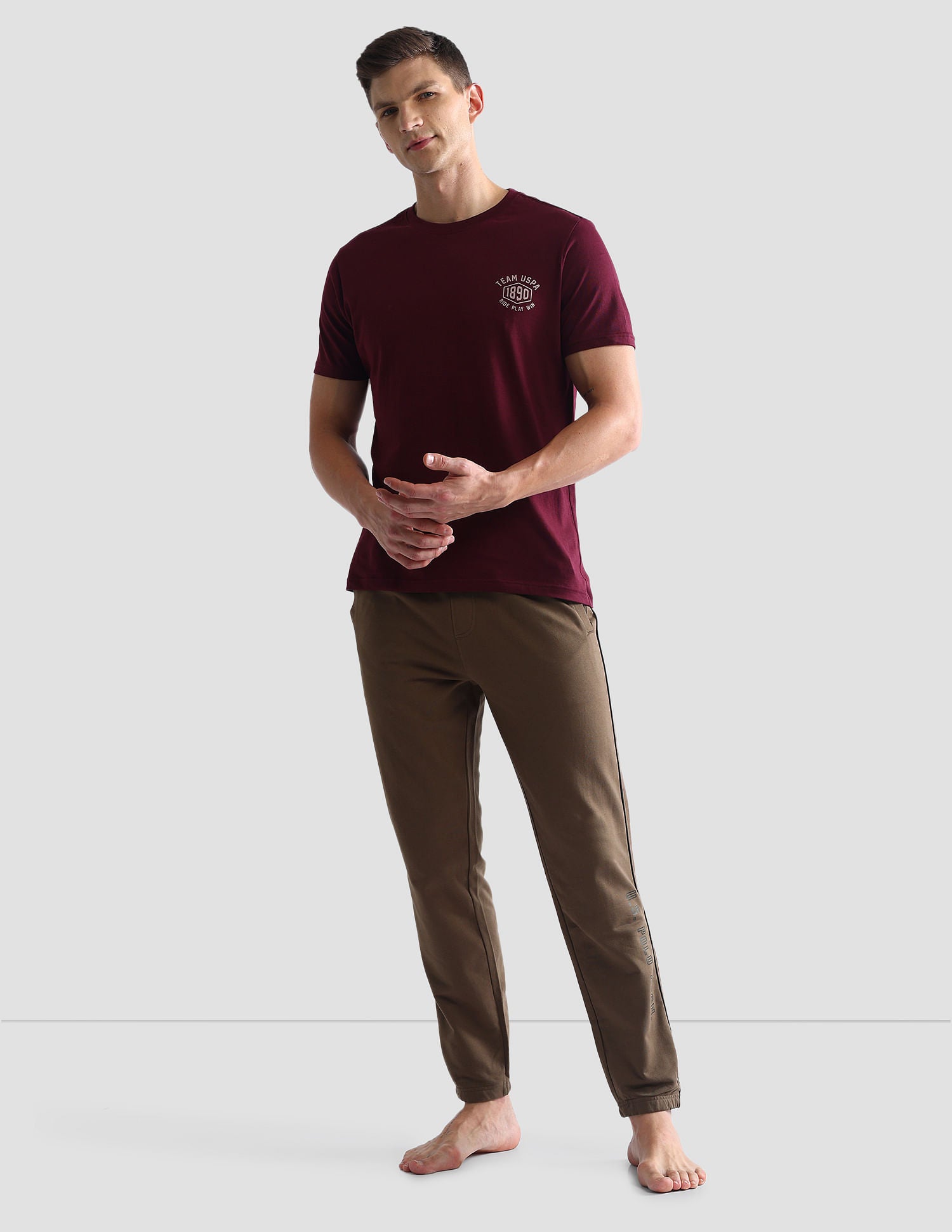 Pure Cotton Solid OJ003 Joggers - Pack Of 1 Coffee - U.S. POLO ASSN. | Large