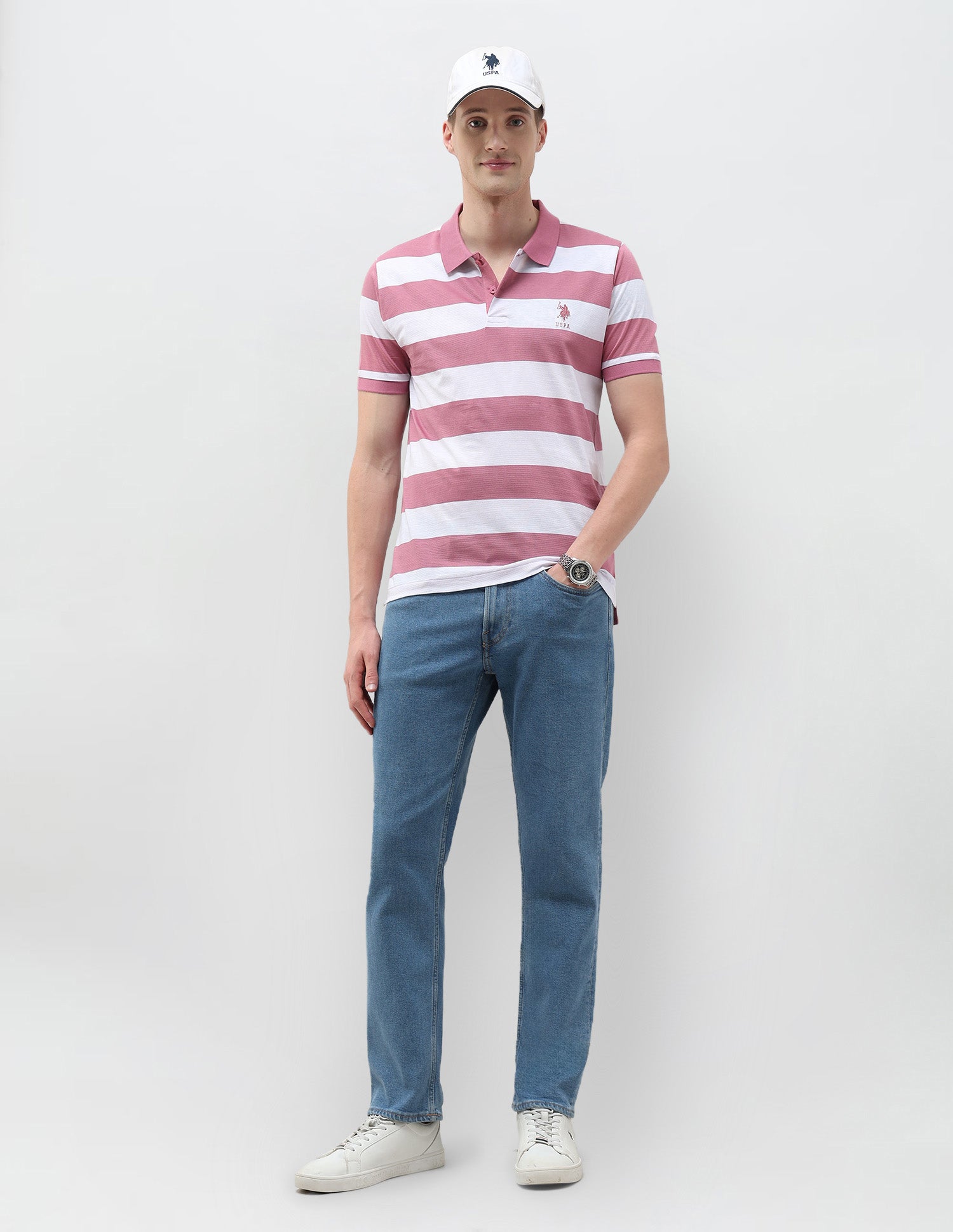 Horizontal Striped Slim Fit Polo Shirt Pink - U.S. POLO ASSN. | Large