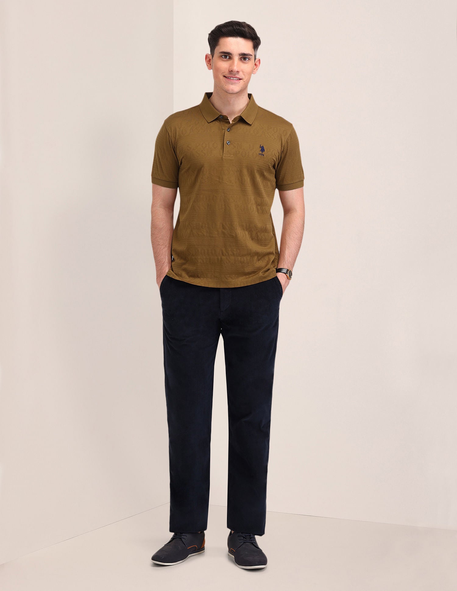 Slim Fit Brand Printed Polo Shirt Brown - U.S. Polo Assn. India | Large