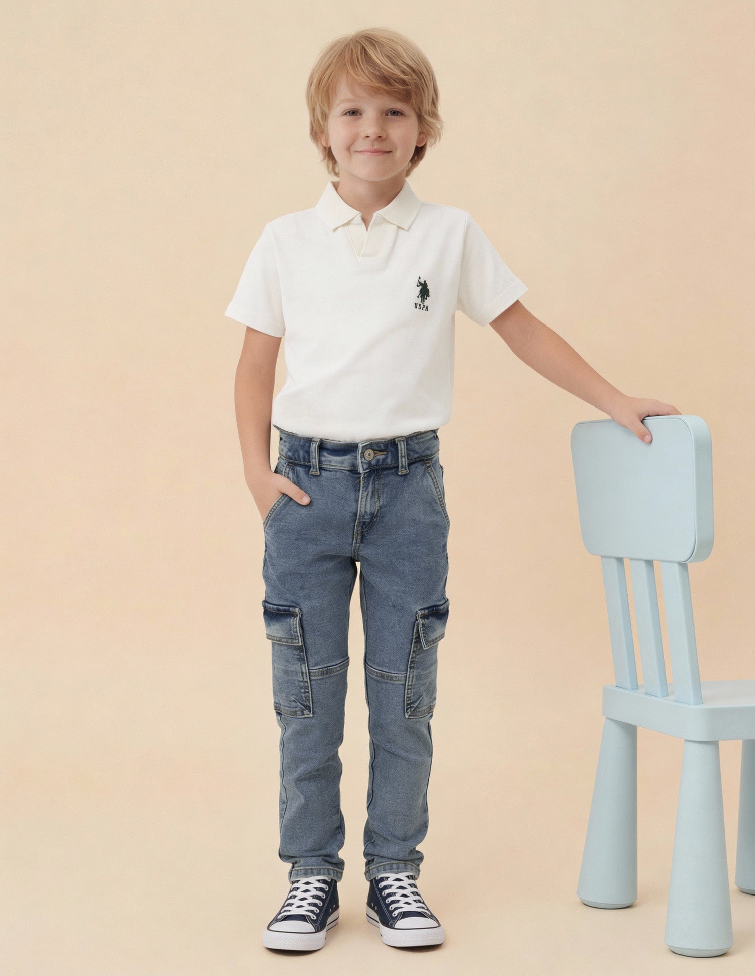 Slim Fit Mid Rise Cargo Jeans Light Blue - U.S. Polo Assn. India | Large