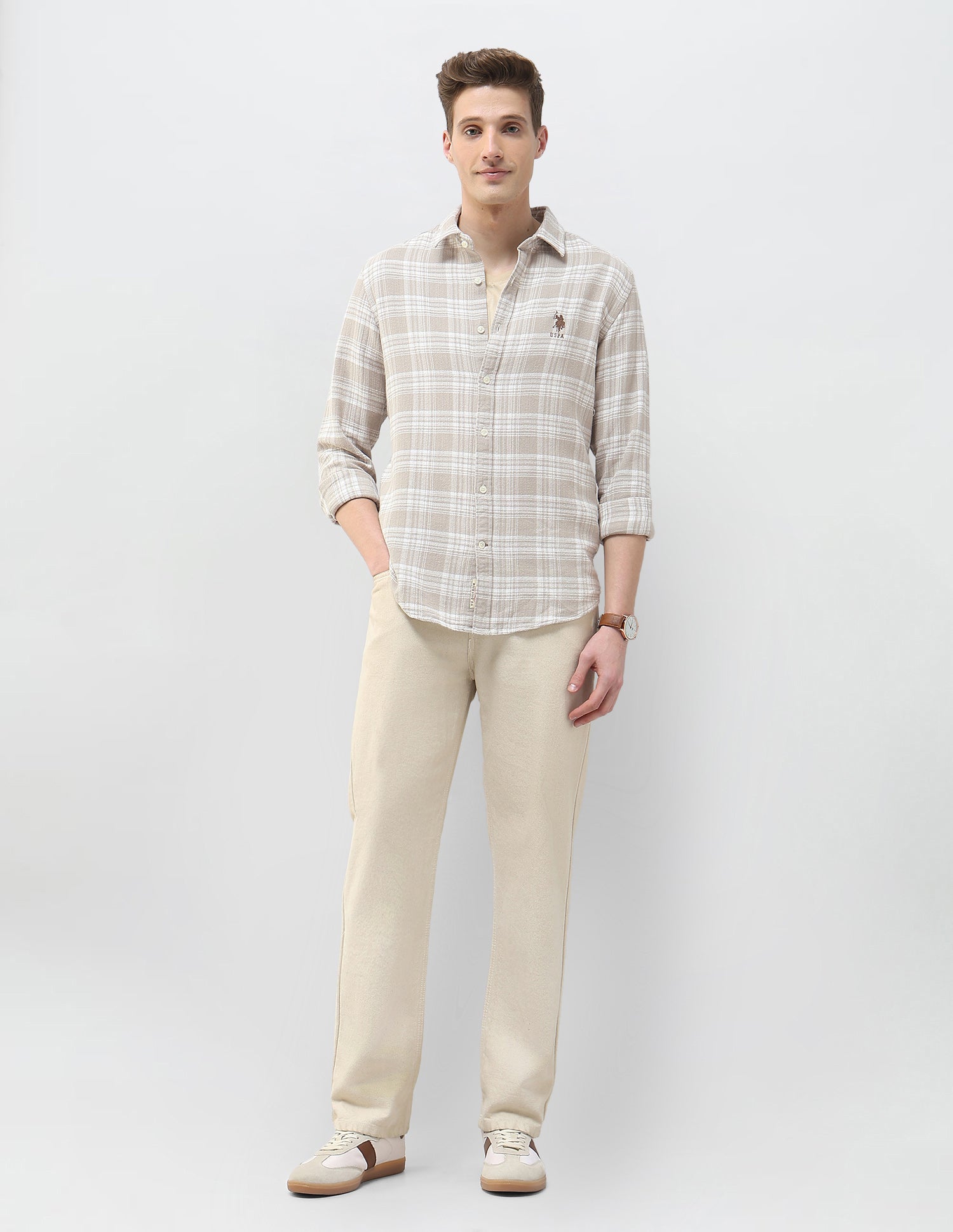 Plaid Checked Motel On The Coast Shirt Khaki - U.S. Polo Assn. India | Large