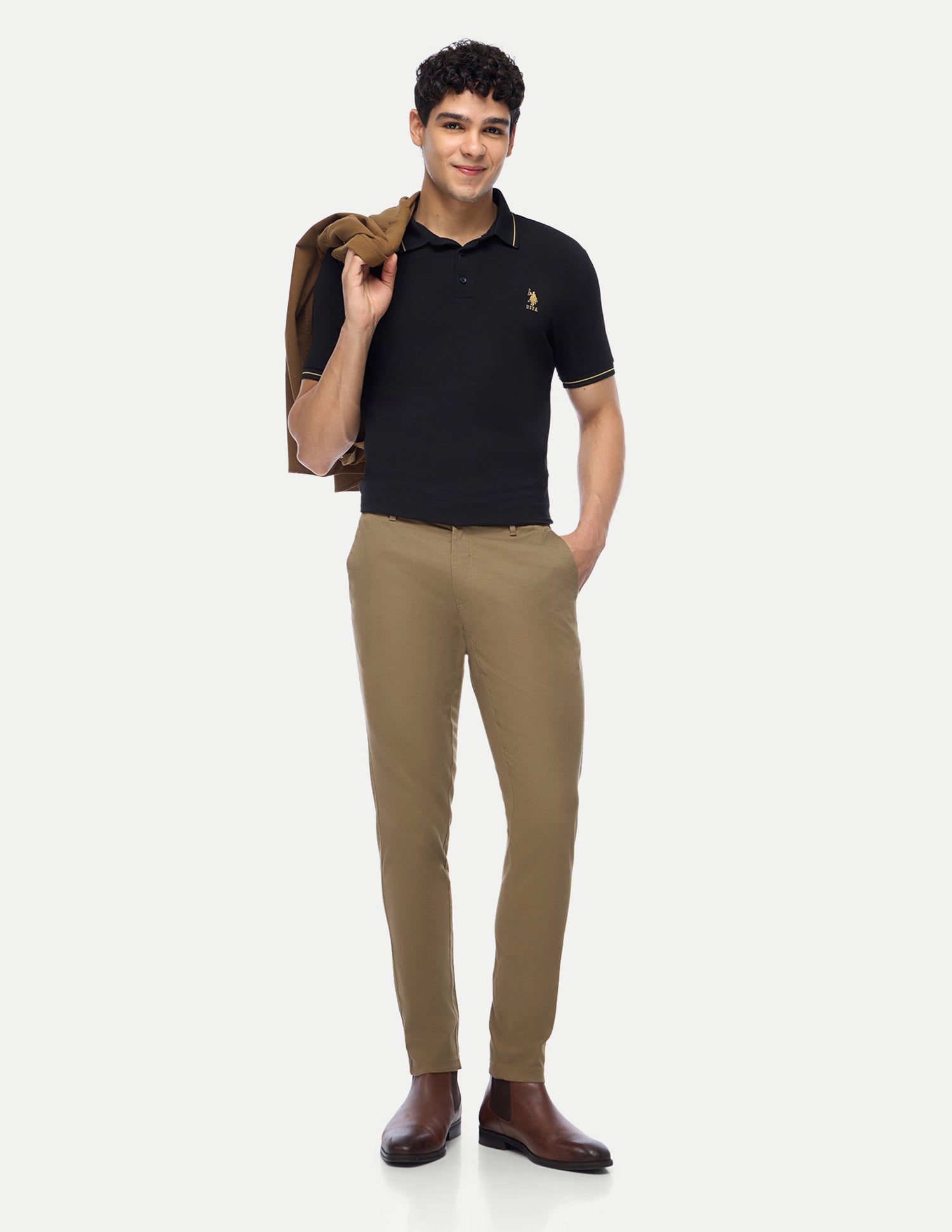Austin Trim Regular Fit Satin Trousers Khaki - U.S. Polo Assn. India | Large