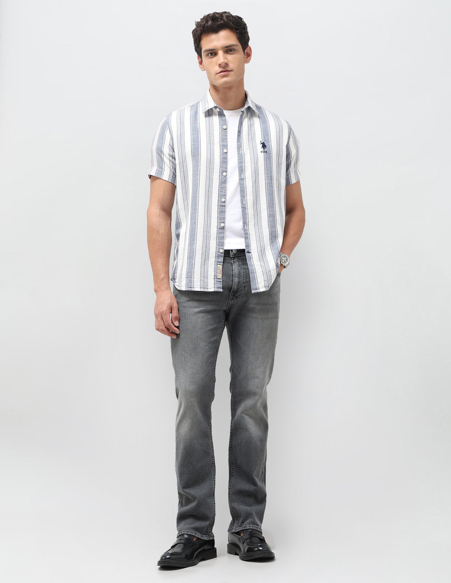 Dobby Vertical Striped Shirt Navy - U.S. Polo Assn. India | Large