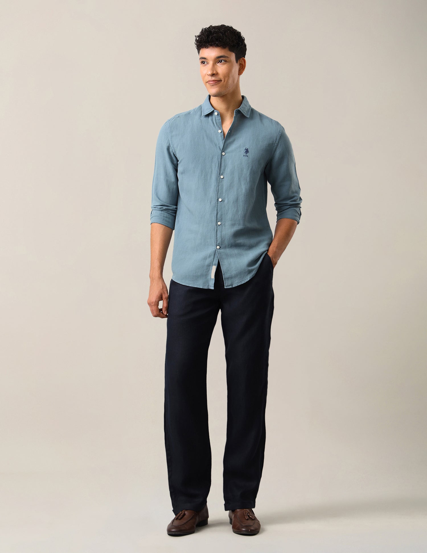 Solid Regular Fit Shirt Teal - U.S. Polo Assn. India | Large