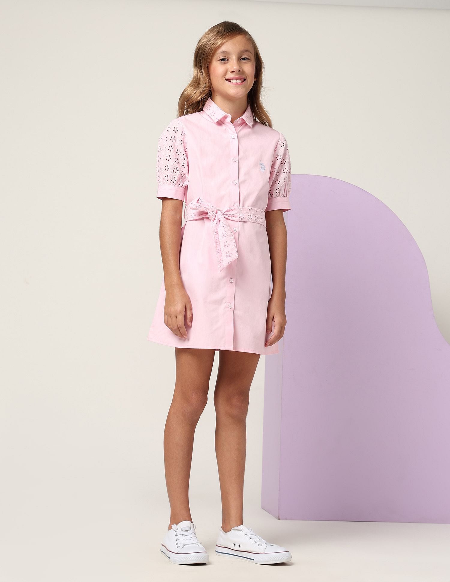 Girls Schiffli Shirt Dress Light Pink - U.S. POLO ASSN. | Large