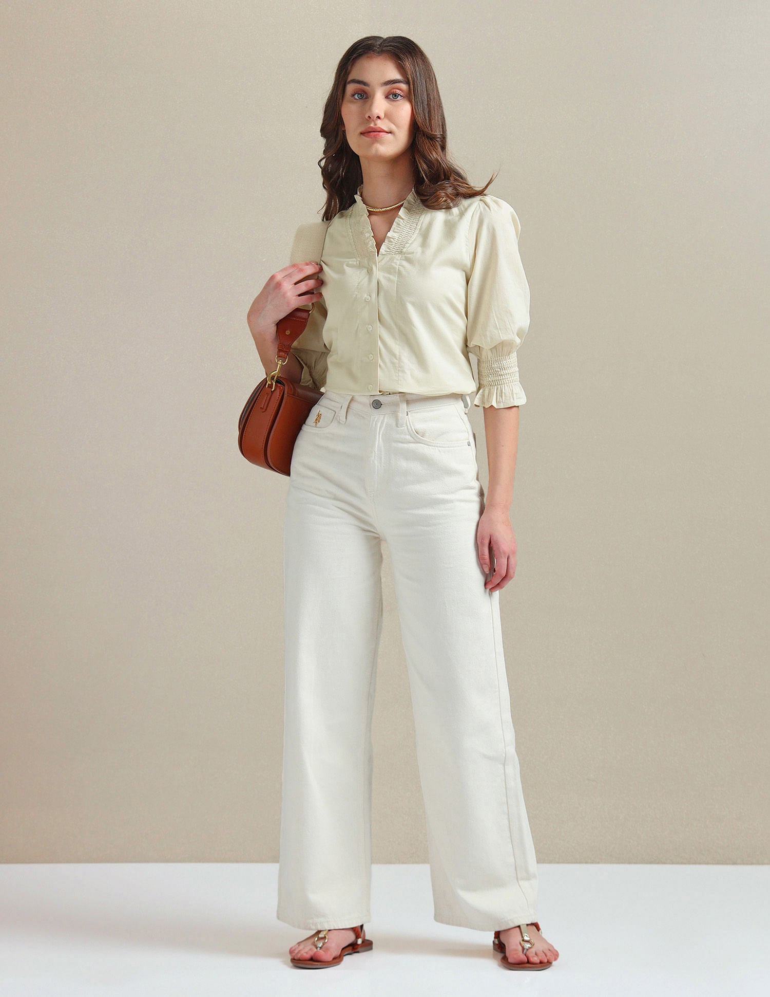 Ruffled V-Neck Cotton Top Black - U.S. POLO ASSN. | Large