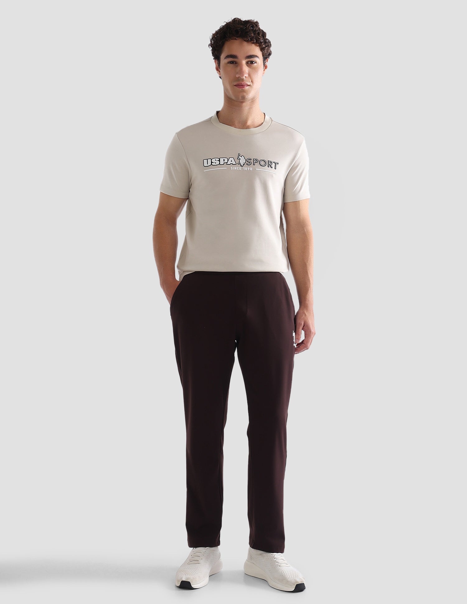 Brand Printed Slim Fit Active T-Shirt Beige - U.S. Polo Assn. India | Large