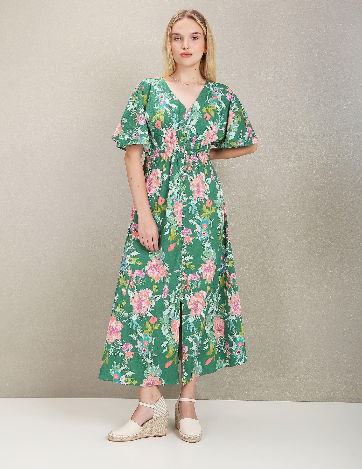 Floral Print Fit And Flare Dress Green - U.S. POLO ASSN. | Large