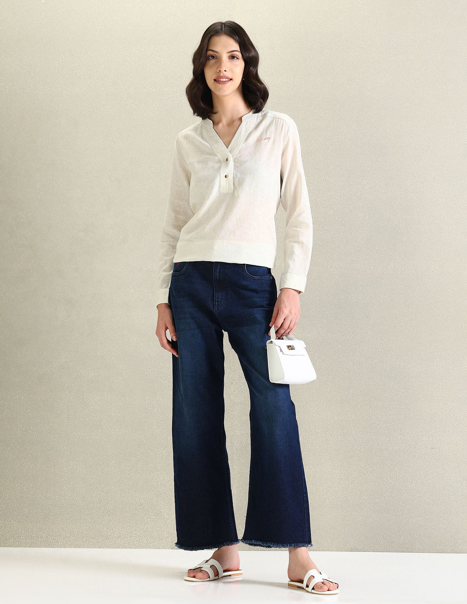 Solid Linen Tunic Top Off White - U.S. POLO ASSN. | Large