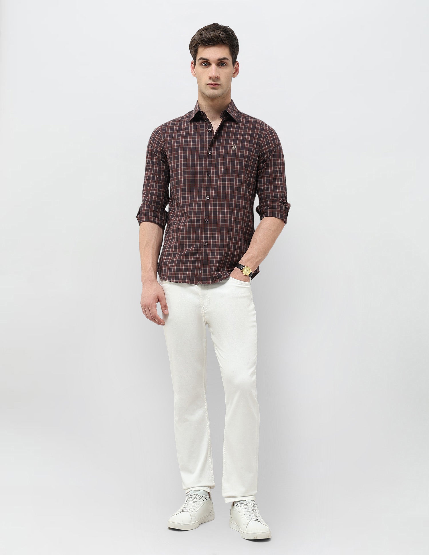 Grid Tattersall Checked Regular Fit Shirt Burgundy - U.S. POLO ASSN. | Large