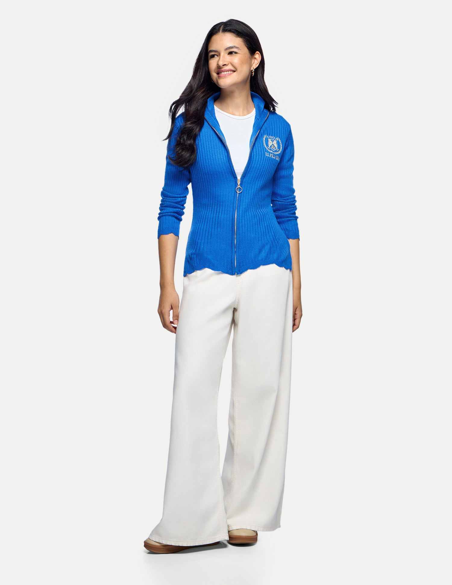 Cable Patterned Knit Regular Fit Sweater Bright Blue - U.S. Polo Assn. India | Large