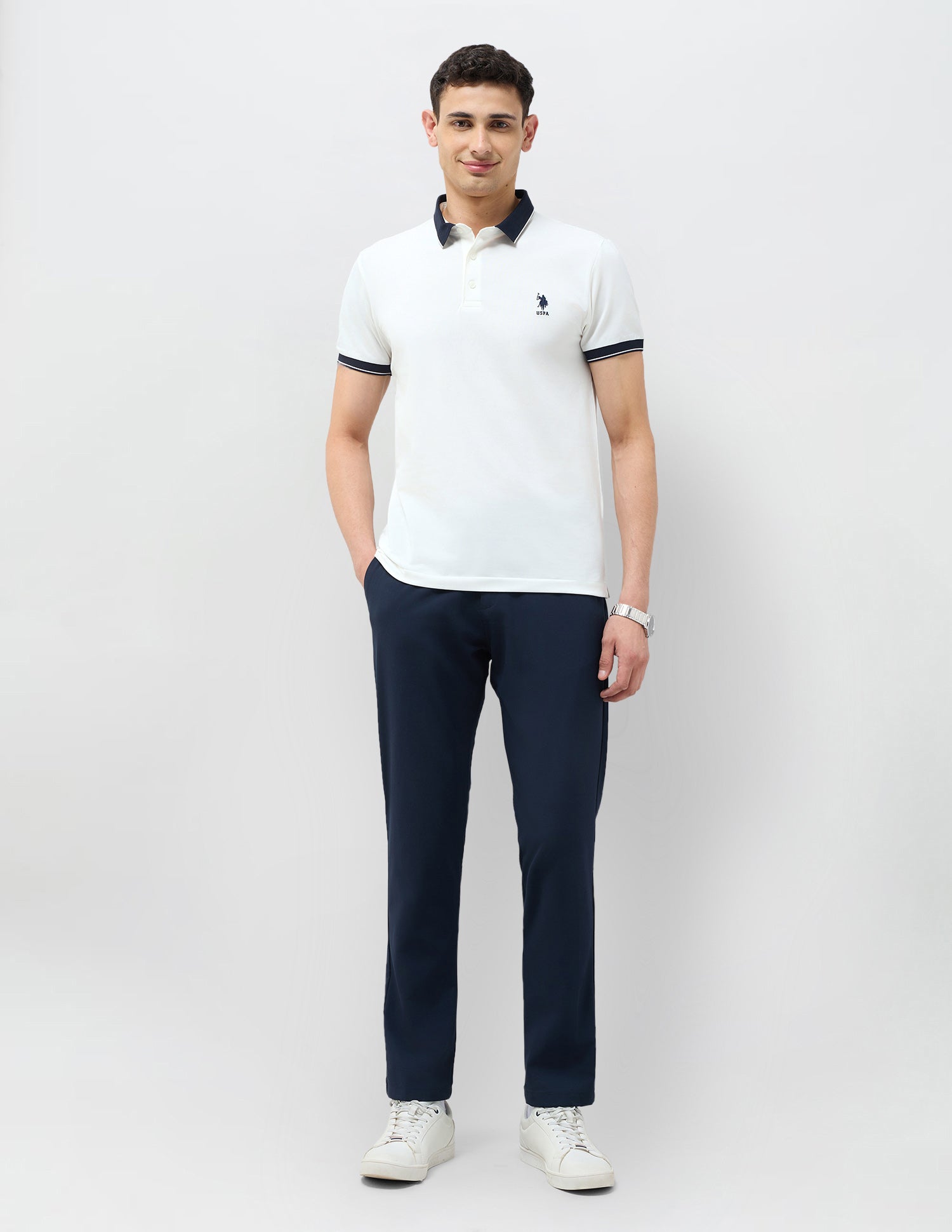 Solid Slim Fit Polo Shirt Off White - U.S. Polo Assn. India | Large